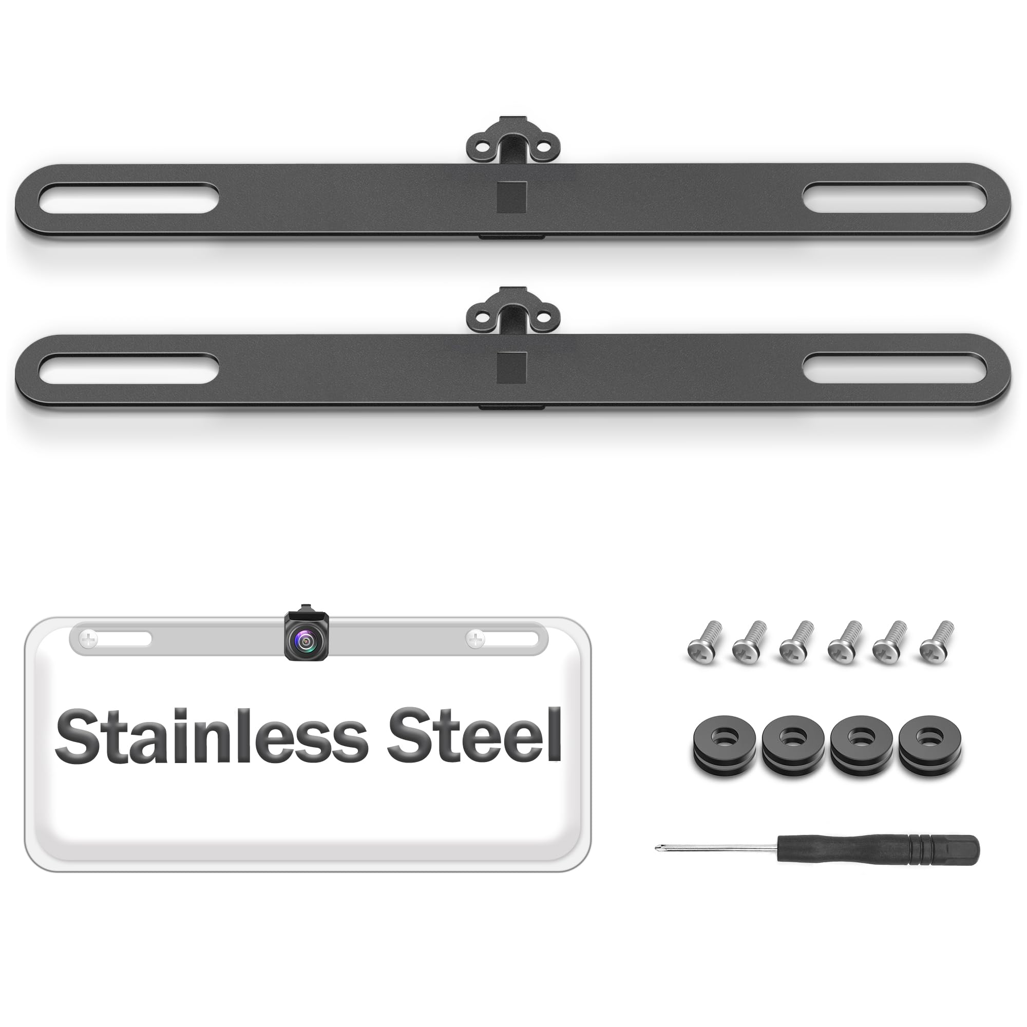 Stainless Steel Backup Camera License Plate Mount (2 Pack) - Universal Rear View Camera Bracket for Cars, Trucks, SUVs - Dash Cam & Reverse Camera Installation Kit - Perfect for Parking Assistance & Night Driving Safety