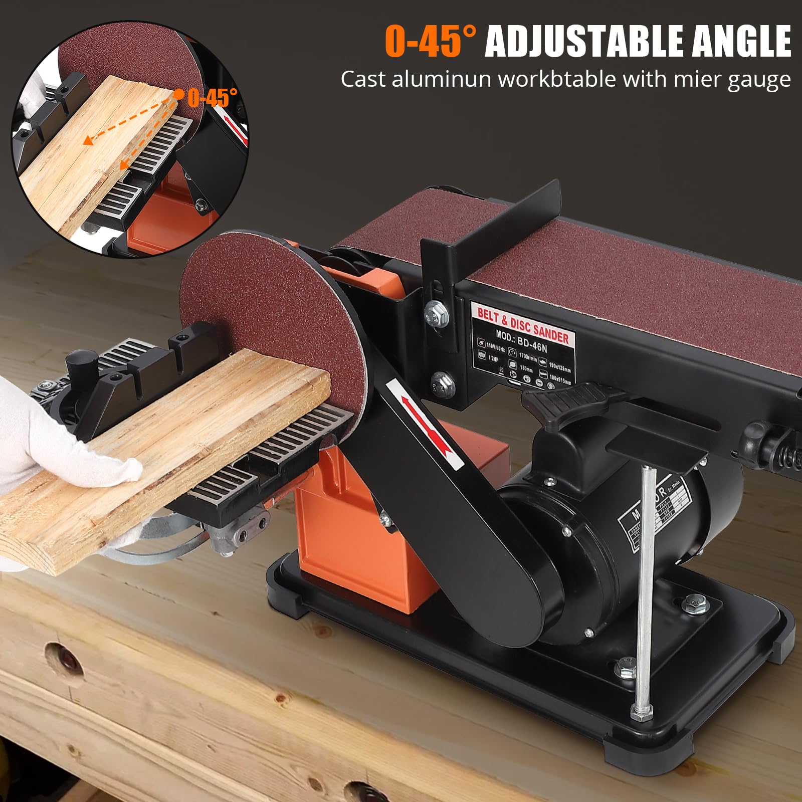 Powerful 1/2HP Benchtop Belt & Disc Sander - 4