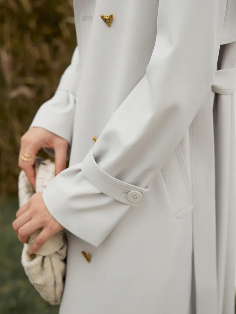 Elegant Women's Minimalist French Trench Coat - Spring Belted Jacket with Loose Fit & Solid Colors | Perfect for Commuting, Office Wear & Casual Outings