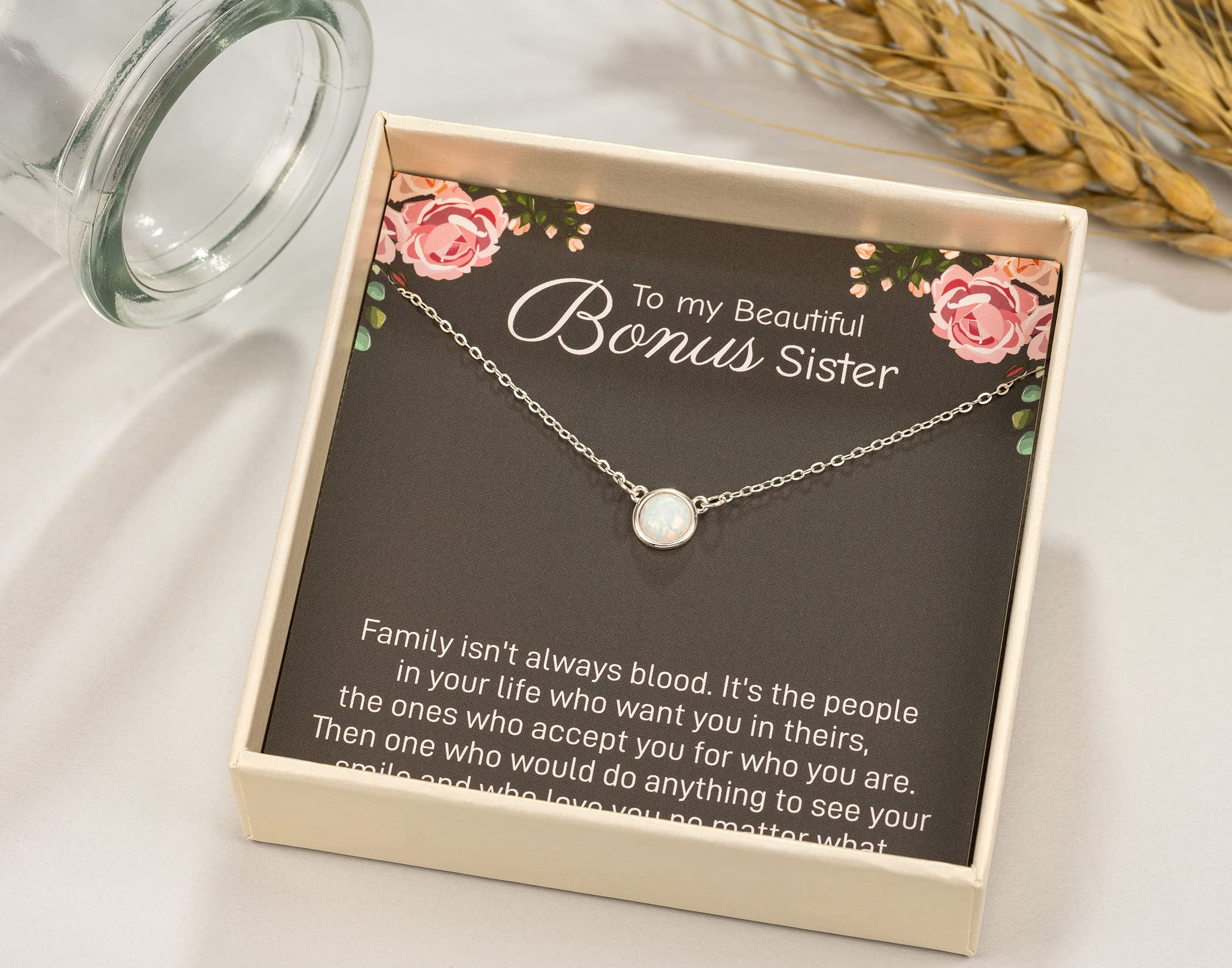 925 Sterling Silver White Opal Necklace for Sister-in-Law - Thoughtful Christmas, Wedding & Bridal Shower Gift - Perfect for Bonus Sister, Bridesmaid or Thank You Present - Elegant Jewelry for Special Occasions & Everyday Wear