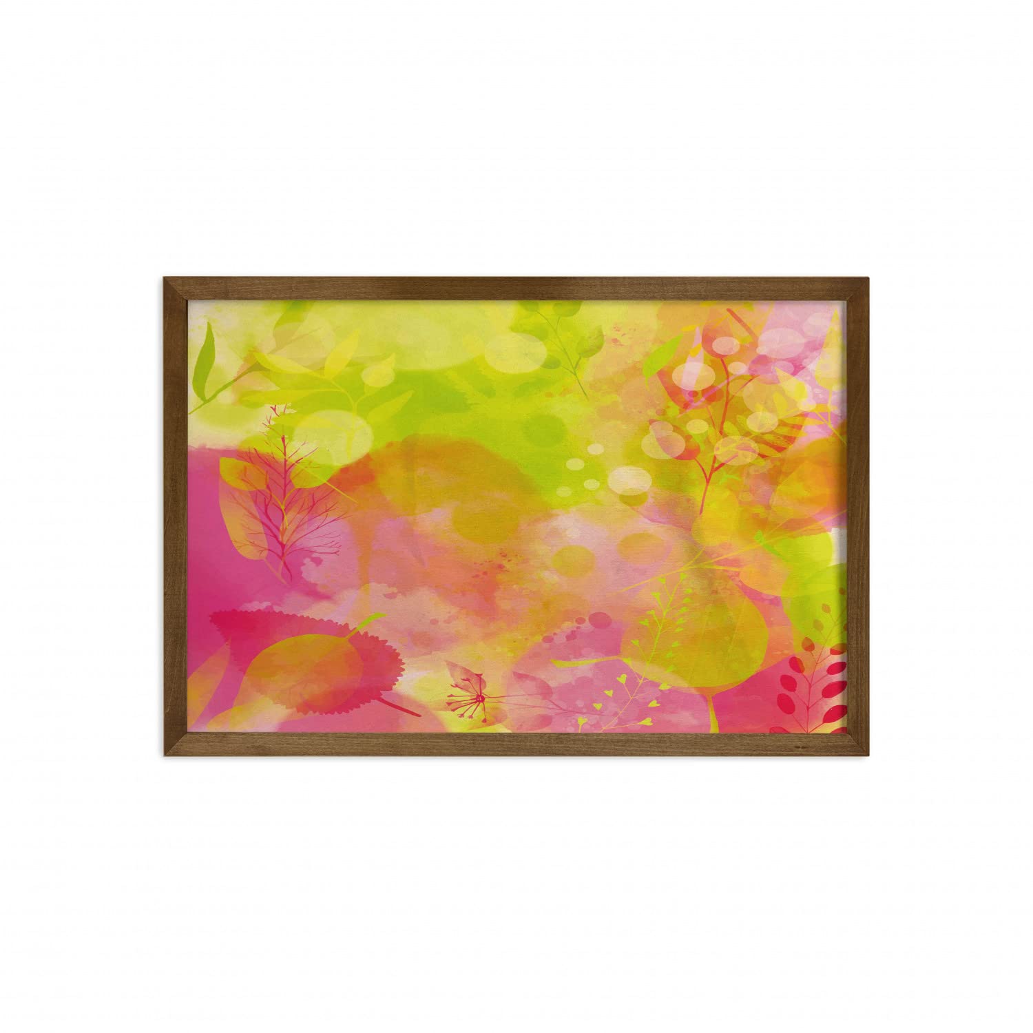 Ambesonne Pastel Framed Wall Art - Nature Inspired Watercolor Painting with Teak Wood Frame, 35