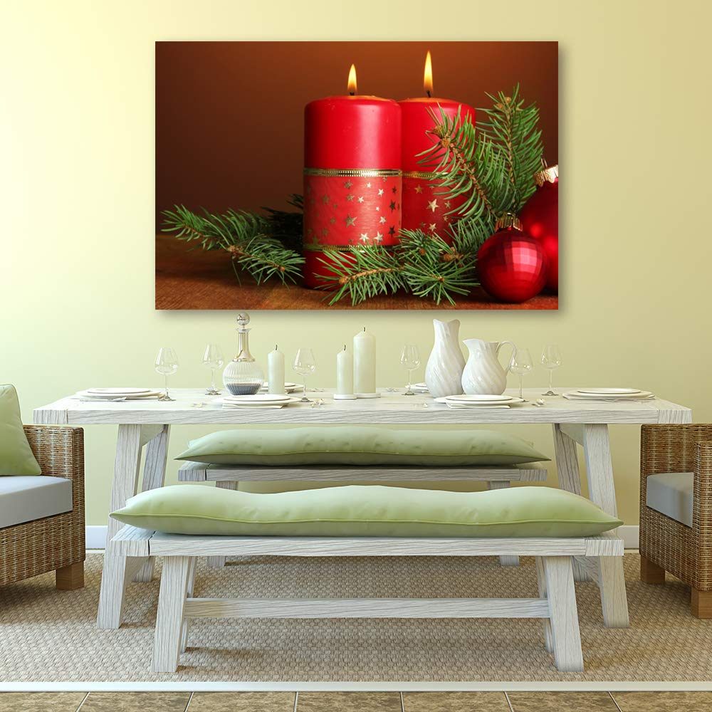 IDEA4WALL Christmas Candles Canvas Wall Art - 32x48 Inch Framed Holiday Painting for Home Decor, Living Room, Bedroom & Office (Perfect for Christmas Celebration & Winter Home Styling)