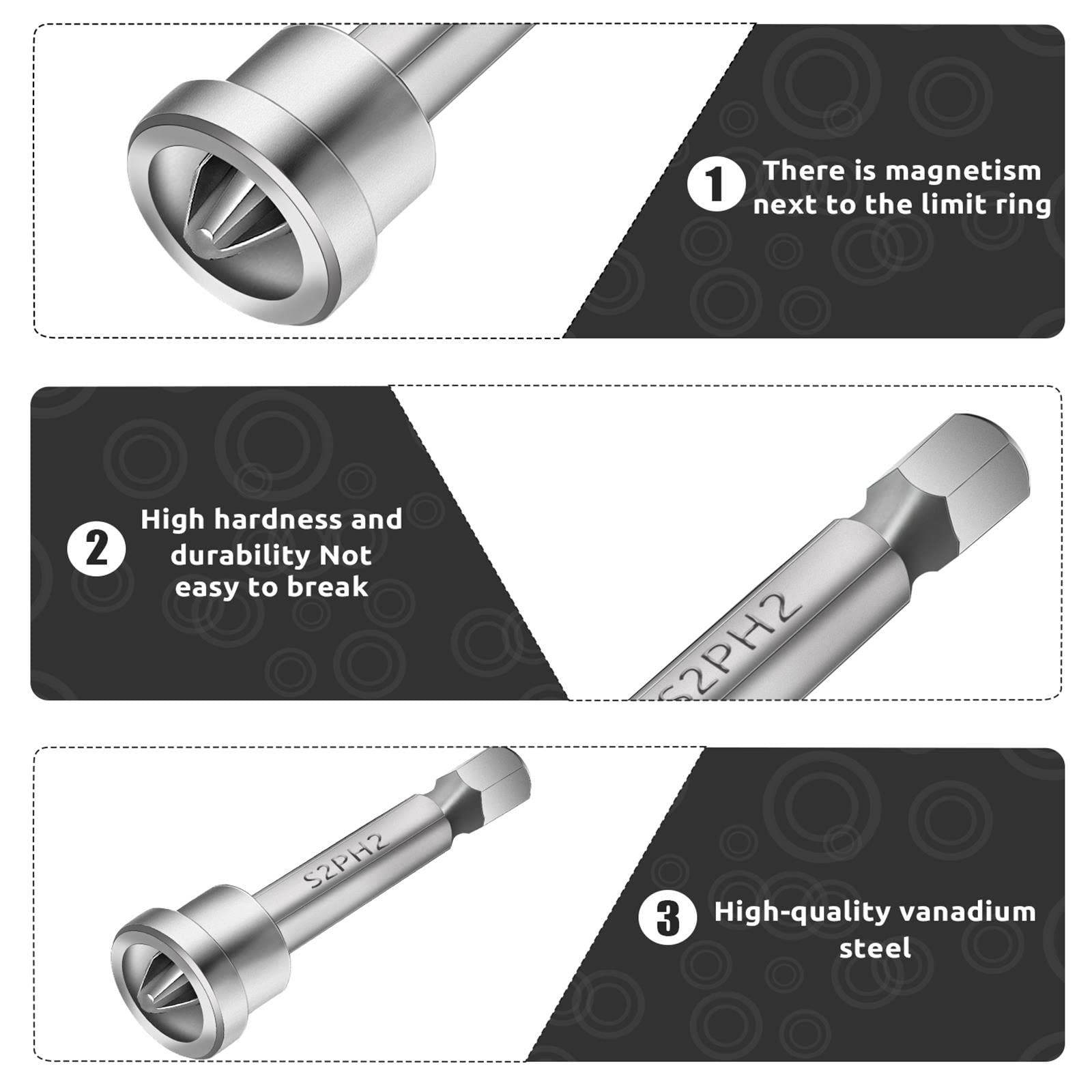 5-Piece Magnetic Positioning Screwdriver Bit Set - PH2 Drywall Screw Setter with Anti-Slip Hex Shank - Perfect for Drywall Installation, Furniture Assembly & DIY Home Projects (50mm & 25mm)