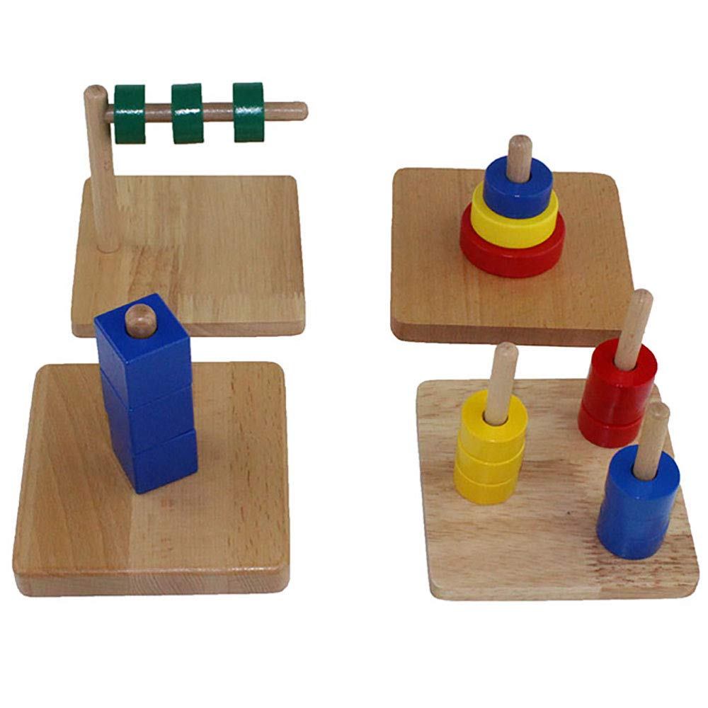 Montessori Baby Toys for 6-24 Months - 4-in-1 Wooden Discs on Horizontal Dowel for Early Learning & Fine Motor Skills Development | Perfect for Daycare, Homeschool & Sensory Play