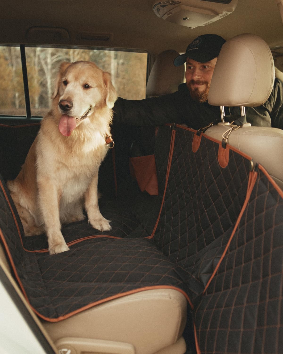 Owleys Premium Dog Car Seat Cover - Waterproof Back Seat Extender & Pet Hammock for Cars | Durable & Non-Slip Dog Car Accessories | Perfect for Road Trips, Travel & Daily Commute (Black)