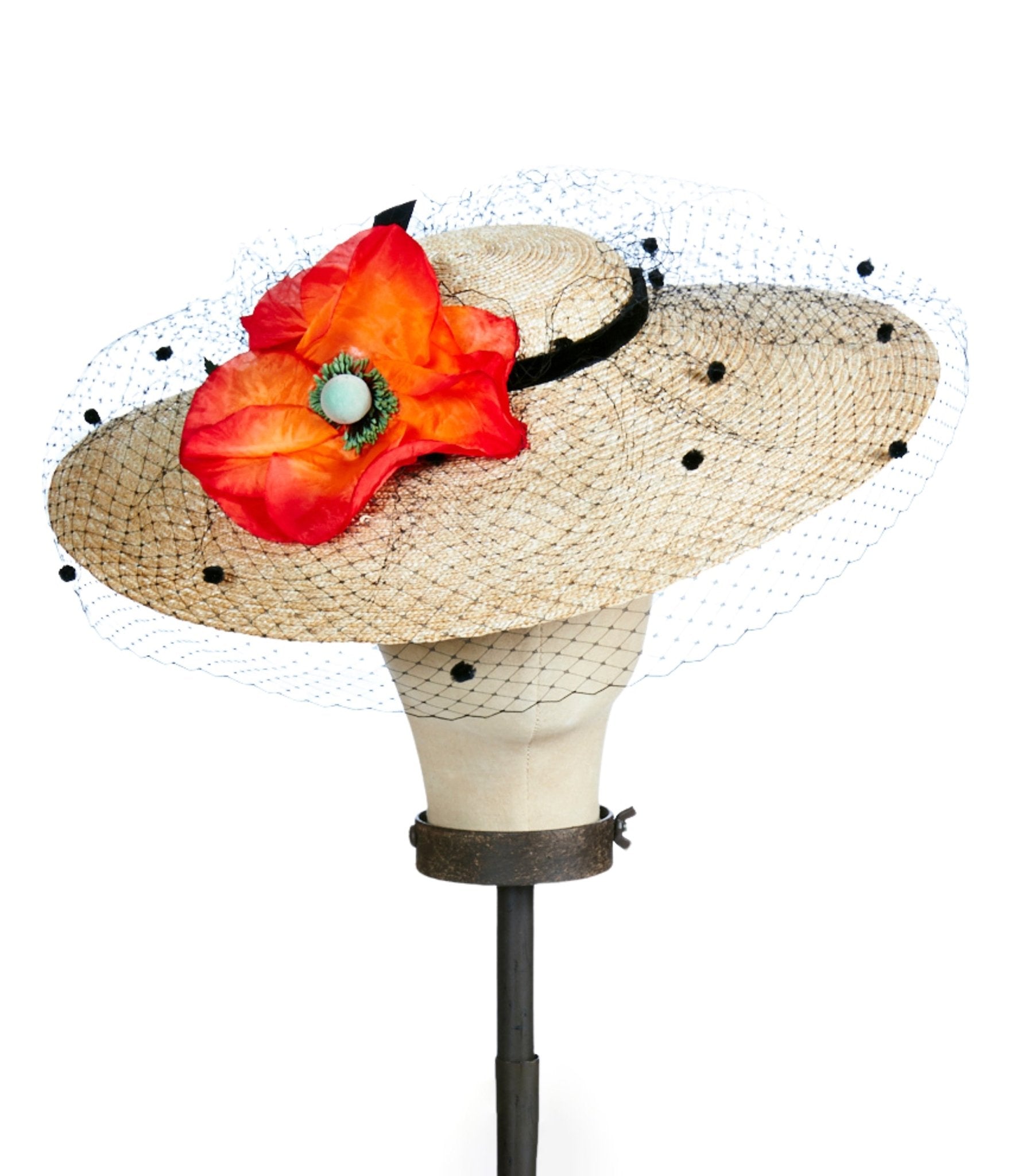 Elegant Kathy Jeanne Poppy Flower Straw Fascinator Hat for Women - Perfect for Weddings, Tea Parties & Kentucky Derby Events