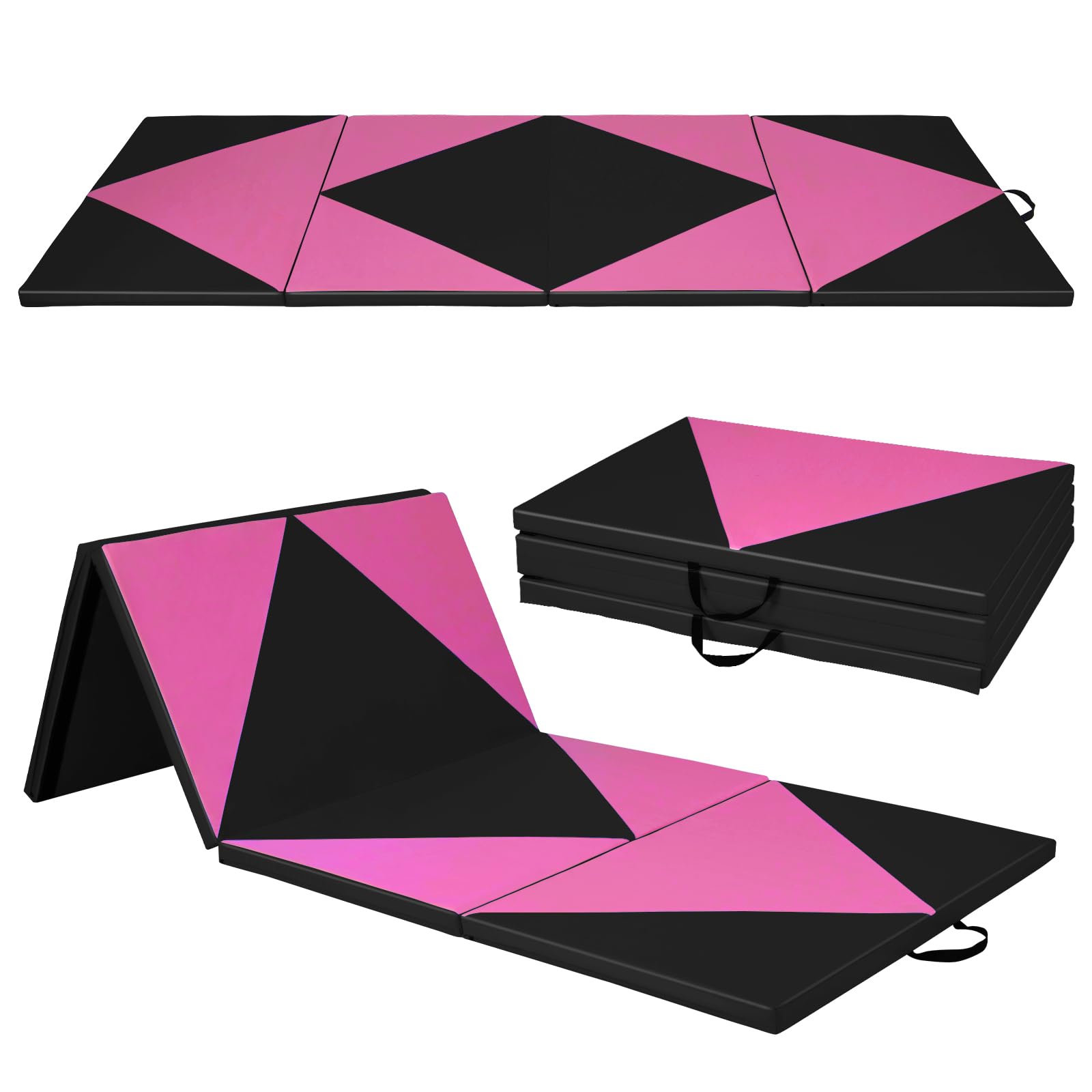 Goplus 10'x4'x2'' Folding Gymnastics Mat - Thick PU Leather Tumbling Mat with Hook & Loop Fasteners & Portable Handles - 4-Panel Exercise Mat for Home Gym, Yoga, Gymnastics, Martial Arts & Kids Play Area - Non-Slip Workout Mat for Fitness, Stretching & Floor Exercises