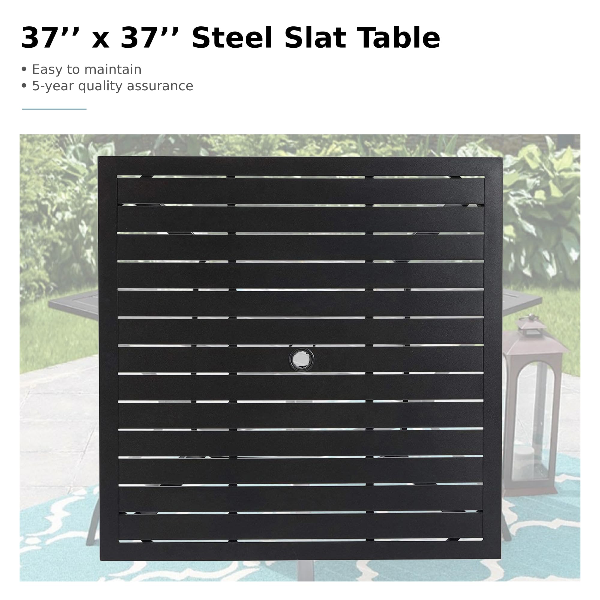 MFSTUDIO 5-Piece Outdoor Patio Dining Set - 4 Stackable Aluminum Armchairs (Grey) & 1 Heavy Duty Square Table - Weather-Resistant Backyard, Garden, Poolside Furniture for Dining & Relaxing