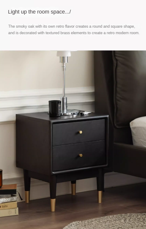 Solid Oak Wood Nightstand in Smoked Finish - Perfect for Bedroom, Living Room, or Office Furniture