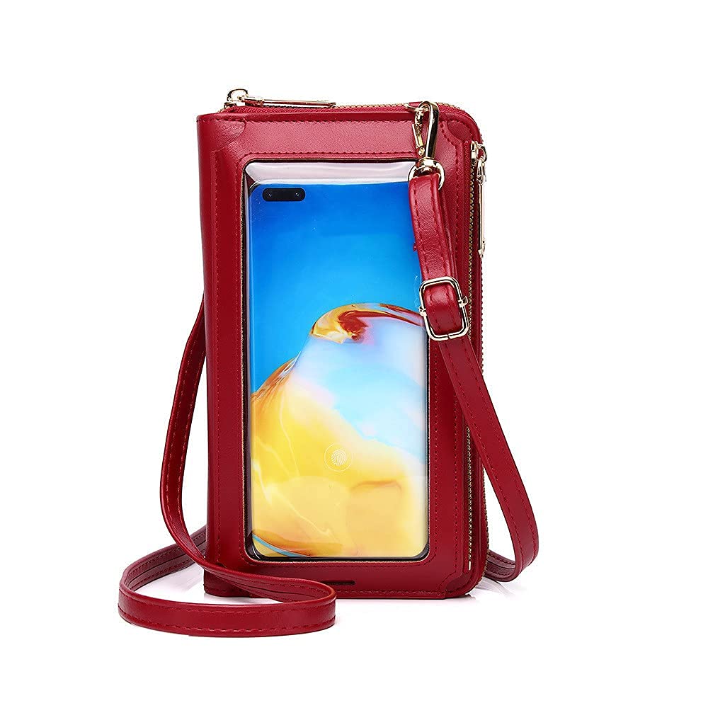 Leather Crossbody Wallet Case for iPhone 13 Pro - Touch Screen Phone Purse with Credit Card Holder & Adjustable Shoulder Strap - Women's Fashion Clutch Handbag (Red) - Perfect for Shopping, Travel & Everyday Use
