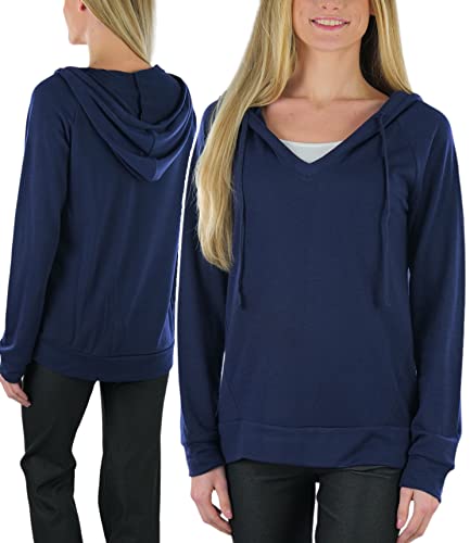 Reglan L.s. V-neck Drawstring Hoodie - Navy