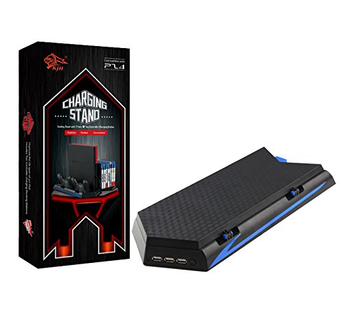 YOTOSAN 3rd Gen PS4 Vertical Charging Stand with Cooling Fan, USB Hub, Dual Charger Ports & Game Disc Slot - Perfect for Gaming Setups & Organized Playstation 4 Accessories