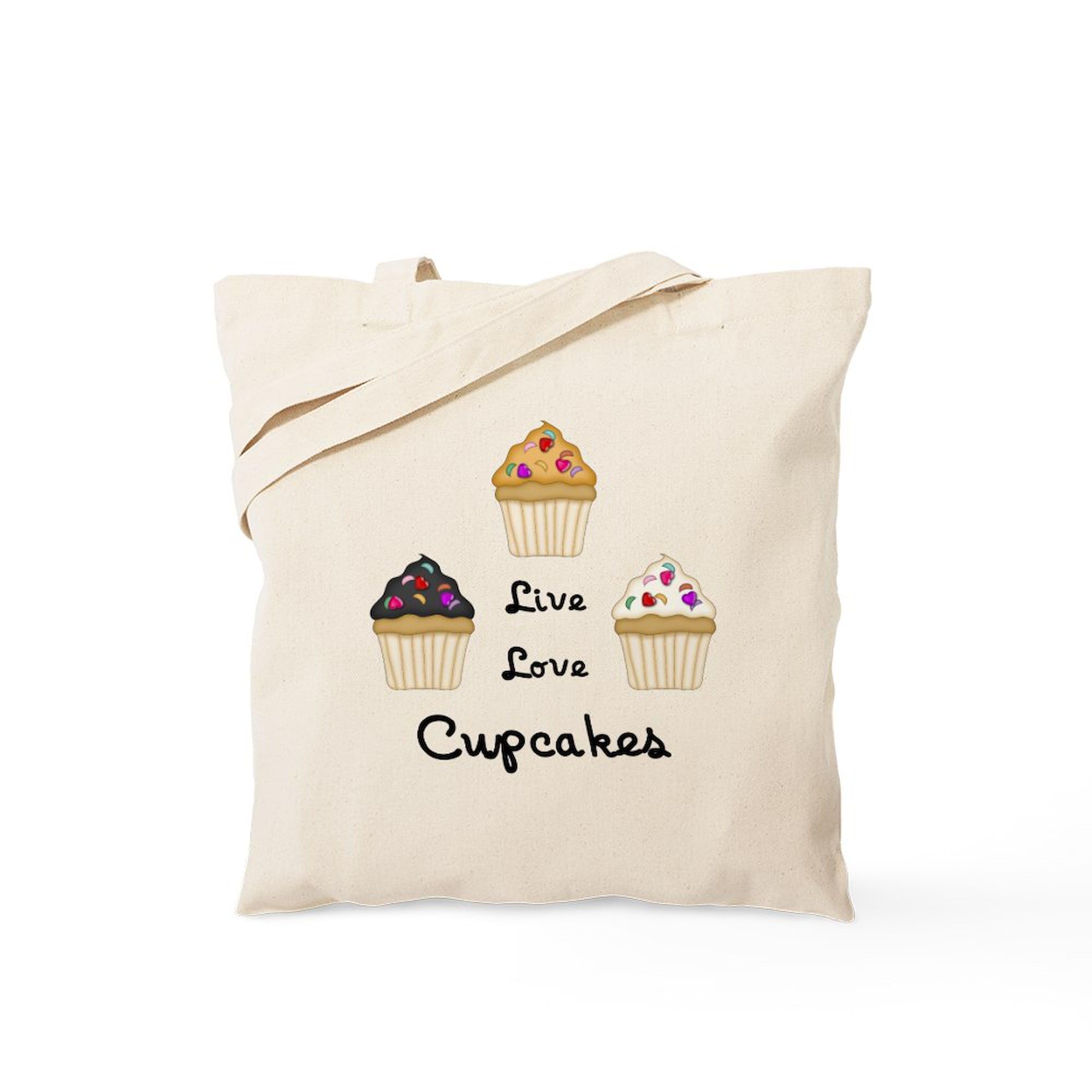 Live Love Cupcakes Natural Canvas Tote Bag - Reusable Grocery Shopping Bag for Women, Eco-Friendly Grocery Haul & Farmers Market Tote