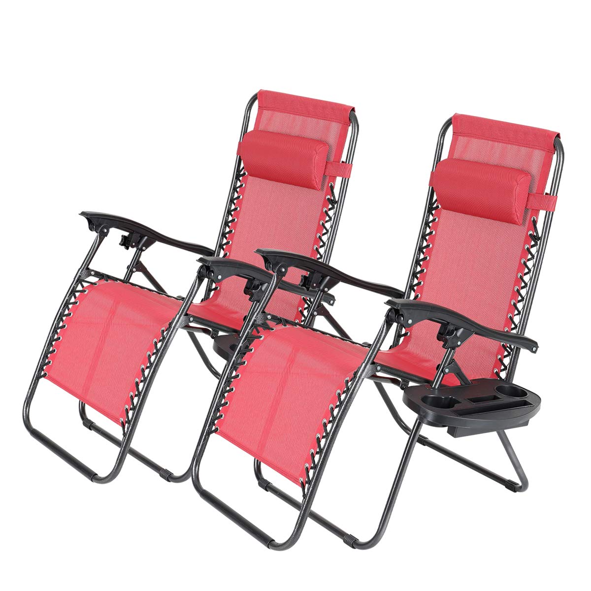 **Premium Zero Gravity Recliner Chairs Set of 2 - Adjustable Outdoor Lounge Chairs with Cup Holder & Side Tray - Patio, Lawn, Poolside Relaxation - Durable & Comfortable (Red)**    *(Use for backyard lounging, camping, beach trips, or poolside relaxation - perfect for sunbathing, reading, or napping outdoors!)*