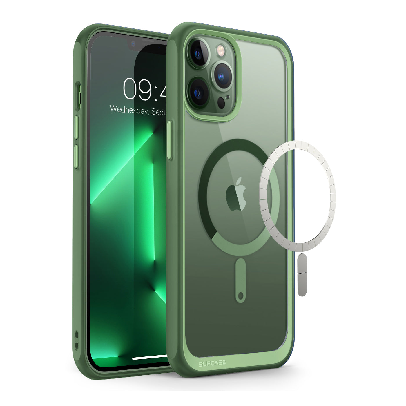 iPhone 13 Pro Case 6.1 Inch - Unicorn Beetle MAG Slim Clear Protective Cover with MagSafe Compatible in Green | Perfect for Everyday Use, Travel & Wireless Charging