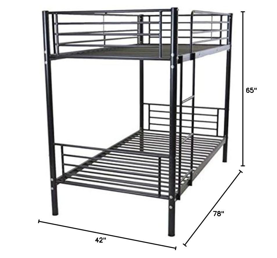 **Black Twin Size Kids Bunk Bed with Ladder - Home Iron Bed Frame for Children's Room - Fast 3-7 Day Delivery - Perfect for Siblings, Sleepovers & Space-Saving Bedrooms**