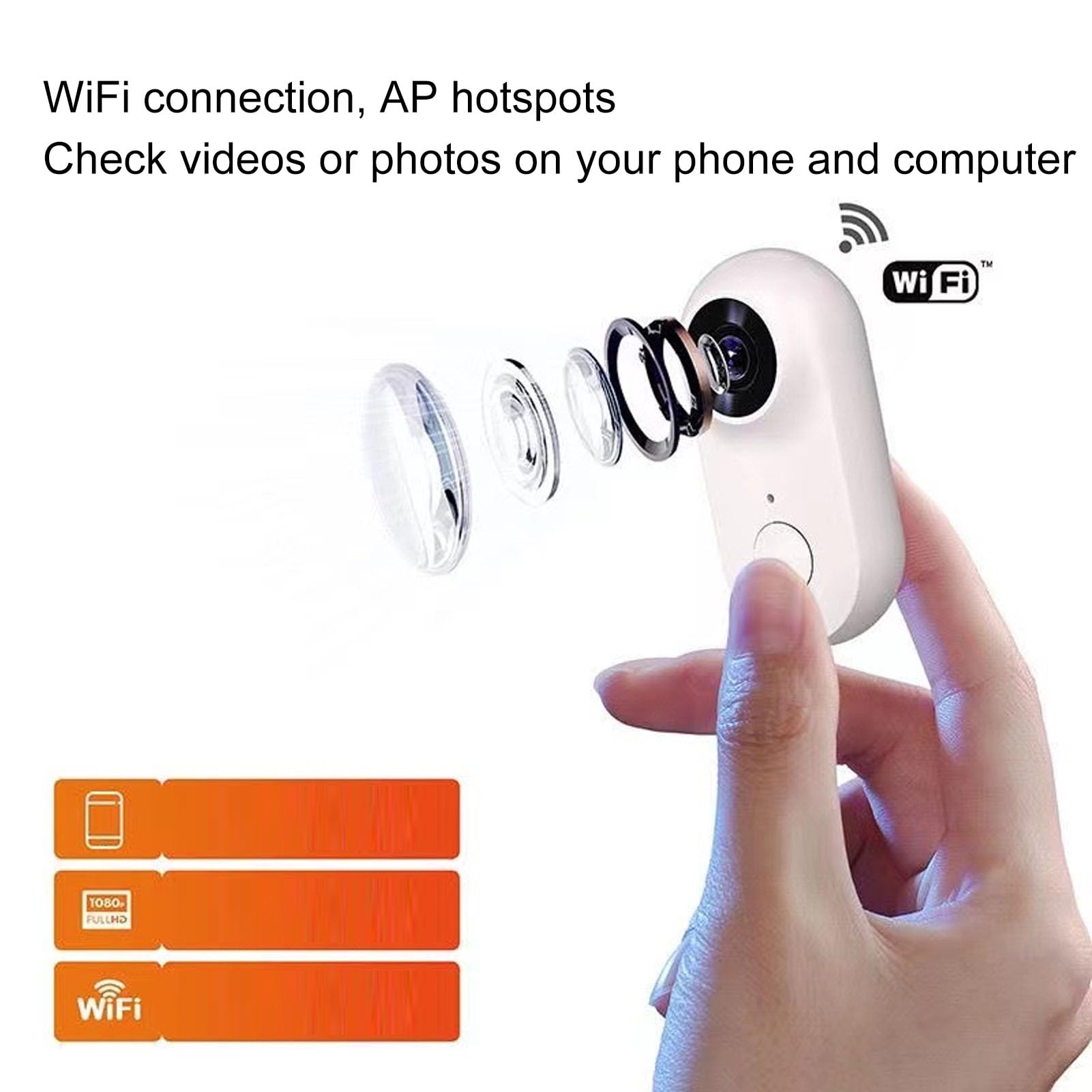 1080P HD Action Camera with 2MP, 90° Wide Angle Lens - Mini Sports Body Camera for Dogs & Cats - Waterproof for Indoor/Outdoor Adventures - Perfect for Pet Monitoring, Cycling & Extreme Sports (White)