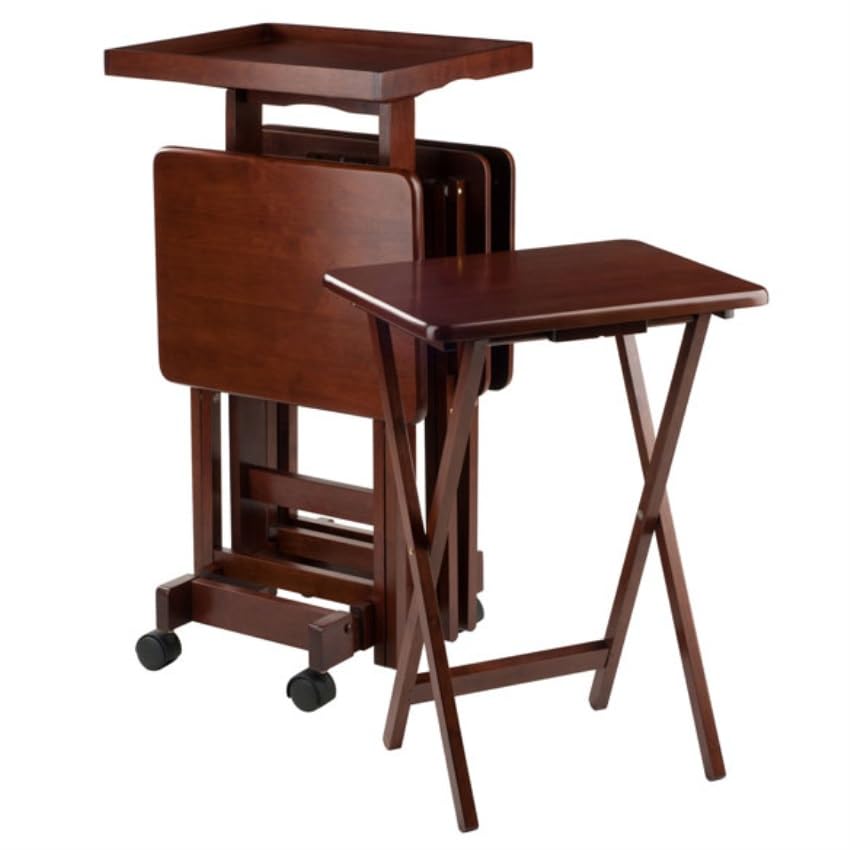 2-Piece Lacquered Wooden Snack Table Set - Foldable Rectangular Tray Tables for Living Room, Bedroom, Patio - Perfect for Snacks, Beverages, Books, Laptops & Home Decor (Isabelle Collection)