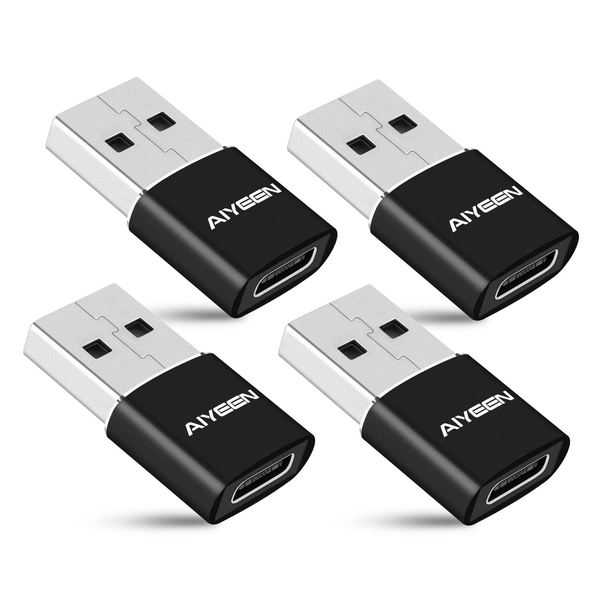 4-Pack USB C Female to USB A Male Adapter - Type C to USB Converter for iPhone 11/12/13/14 Pro Max, MacBook, iPad Mini 6, Samsung Galaxy S20/S21/S22 - Fast Charging Data Transfer - Perfect for Travel, Office & Home Use (Black)
