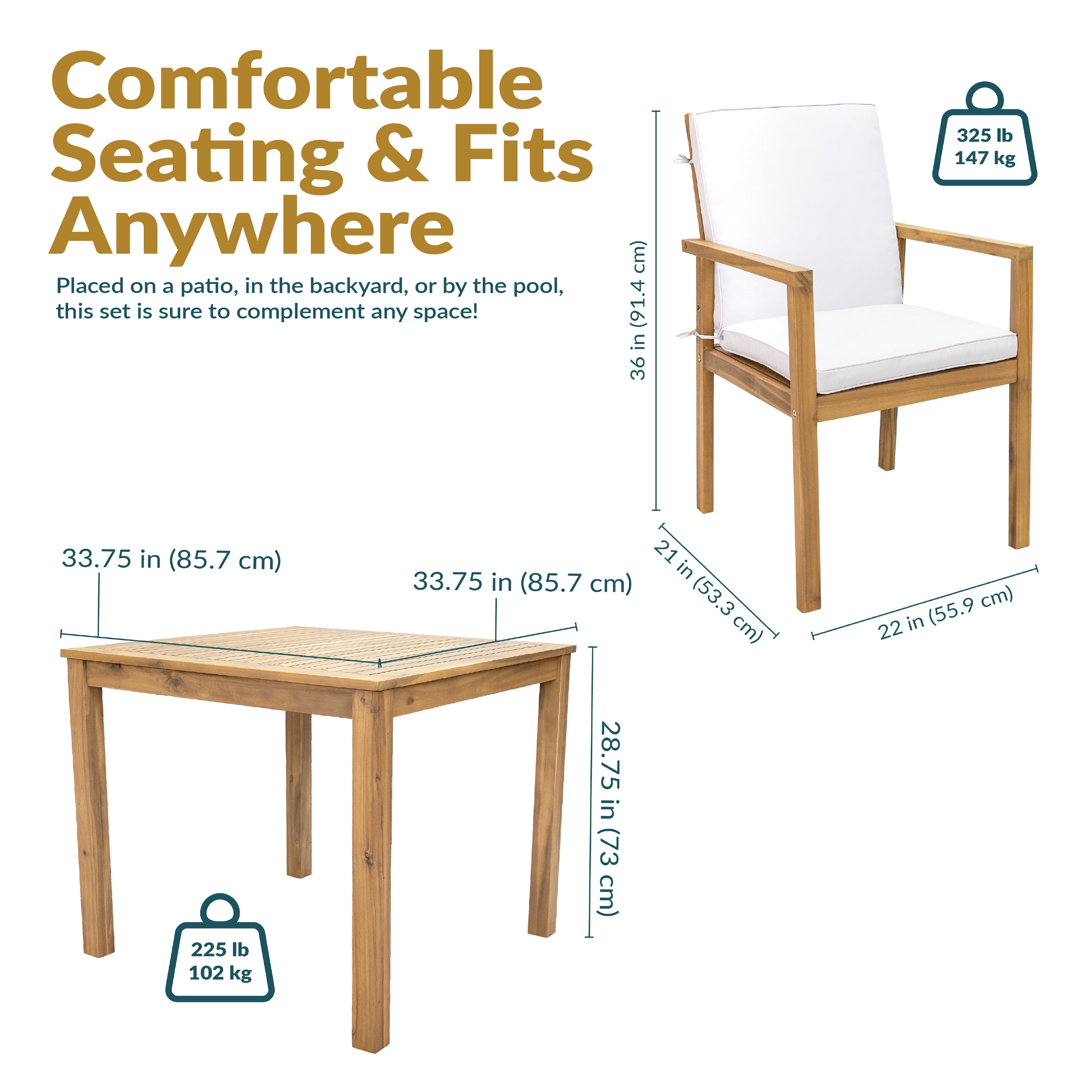 Sunnydaze Rodanthe 5-Piece Outdoor Dining Set with Weather-Resistant Chairs & Cushions - Perfect for Patio, Garden, Backyard & Poolside Entertaining