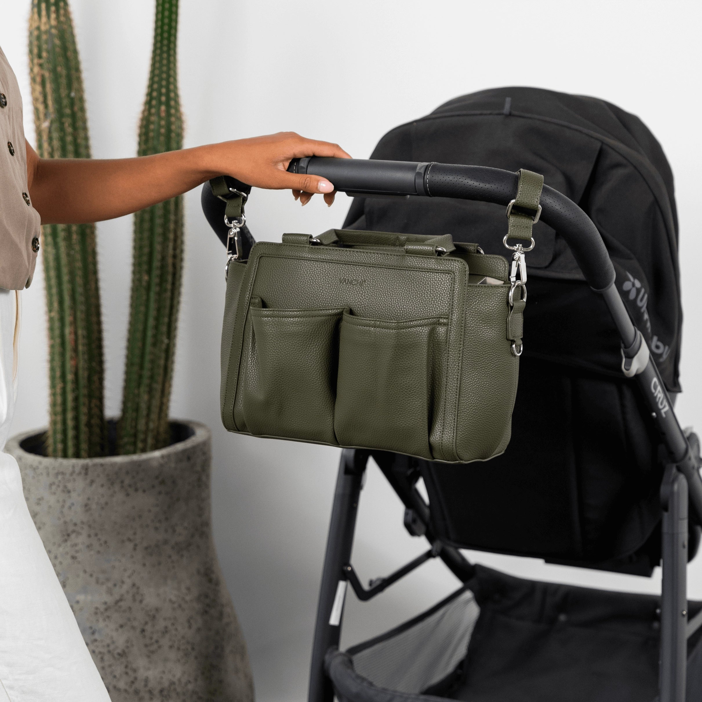 Vanchi Amelia Convertible Diaper Bag & Stroller Organizer - Fern Green | Waterproof Baby Essentials Tote for Travel, Shopping & Daily Use