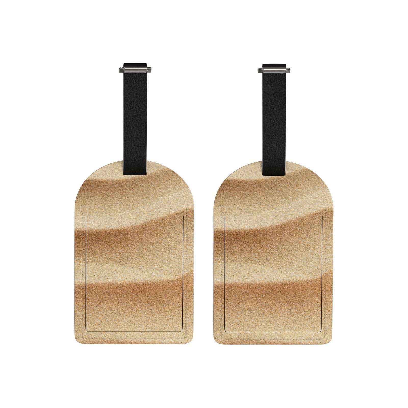 Premium Leather Luggage Tags for Travel - Set of 2 with Privacy ID Card Holder, Sand Beach Design - Perfect for Suitcases, Backpacks & Carry-Ons