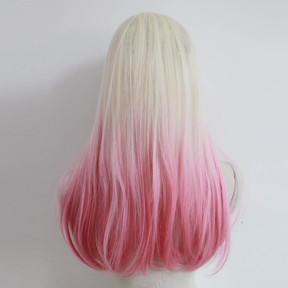 Long Straight Synthetic Hair Wigs for Women - Heat Resistant Freetress Wig with Gradient Pink & Blonde Highlights | Perfect for Cosplay, Parties & Daily Wear (Pink+Blonde)