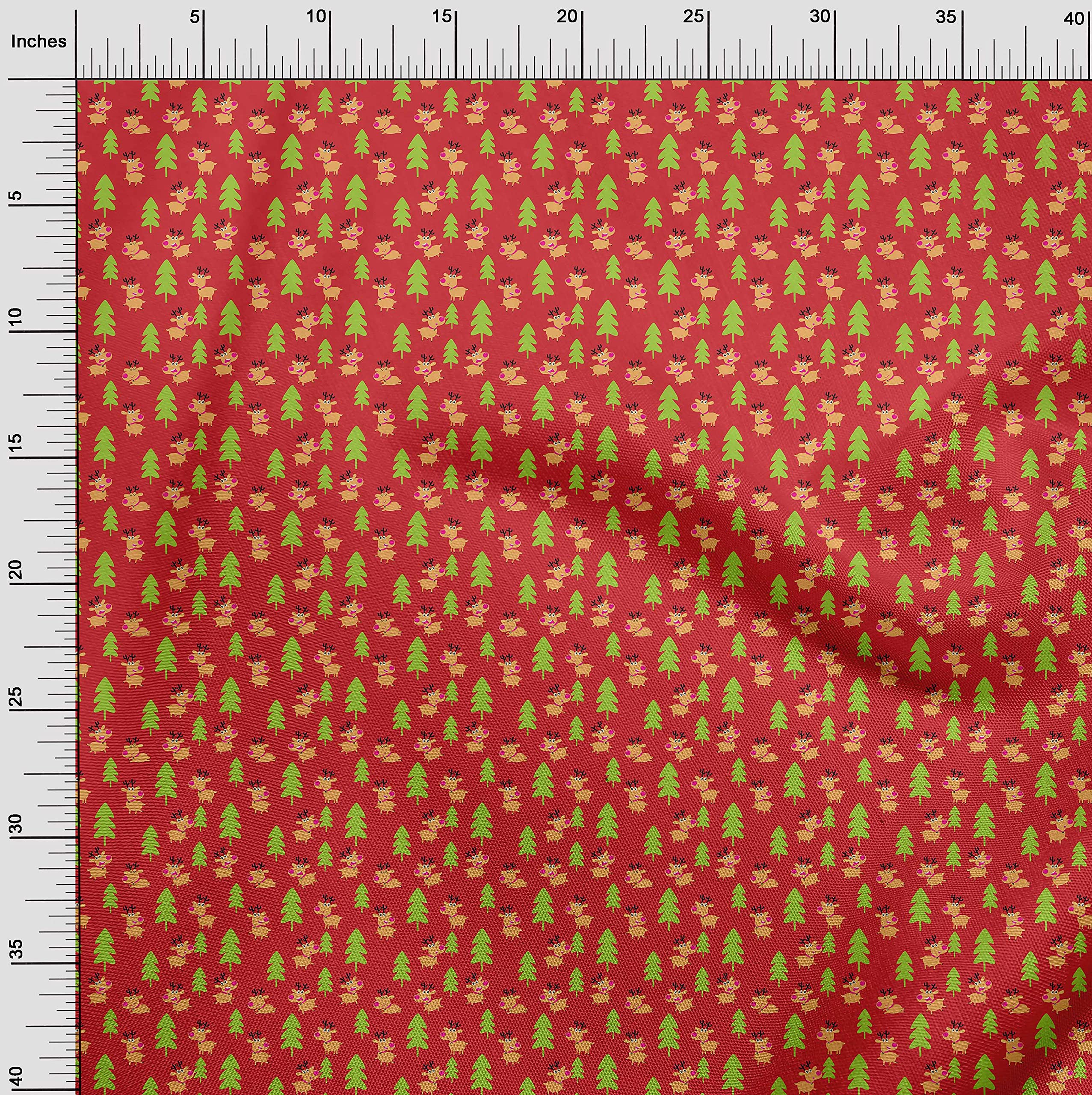 oneOone Polyester Spandex Red Christmas Print Fabric - 56 Inch Wide Stretch Material for DIY Clothing, Quilting, Holiday Decor & Craft Projects