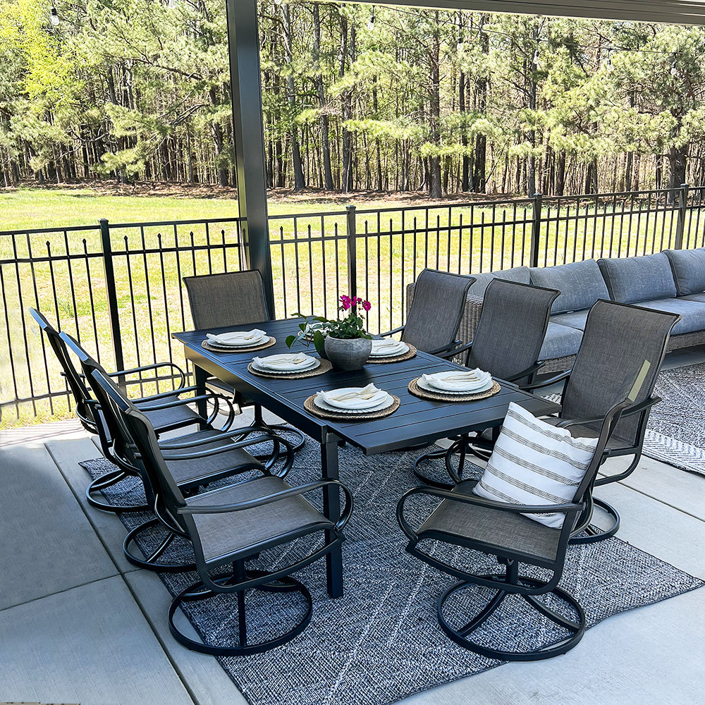 PHI VILLA 9-Piece or 7-Piece Adjustable Height Outdoor Patio Dining Set with Textilene Swivel Chairs - Perfect for Backyard, Garden, Poolside & Alfresco Dining