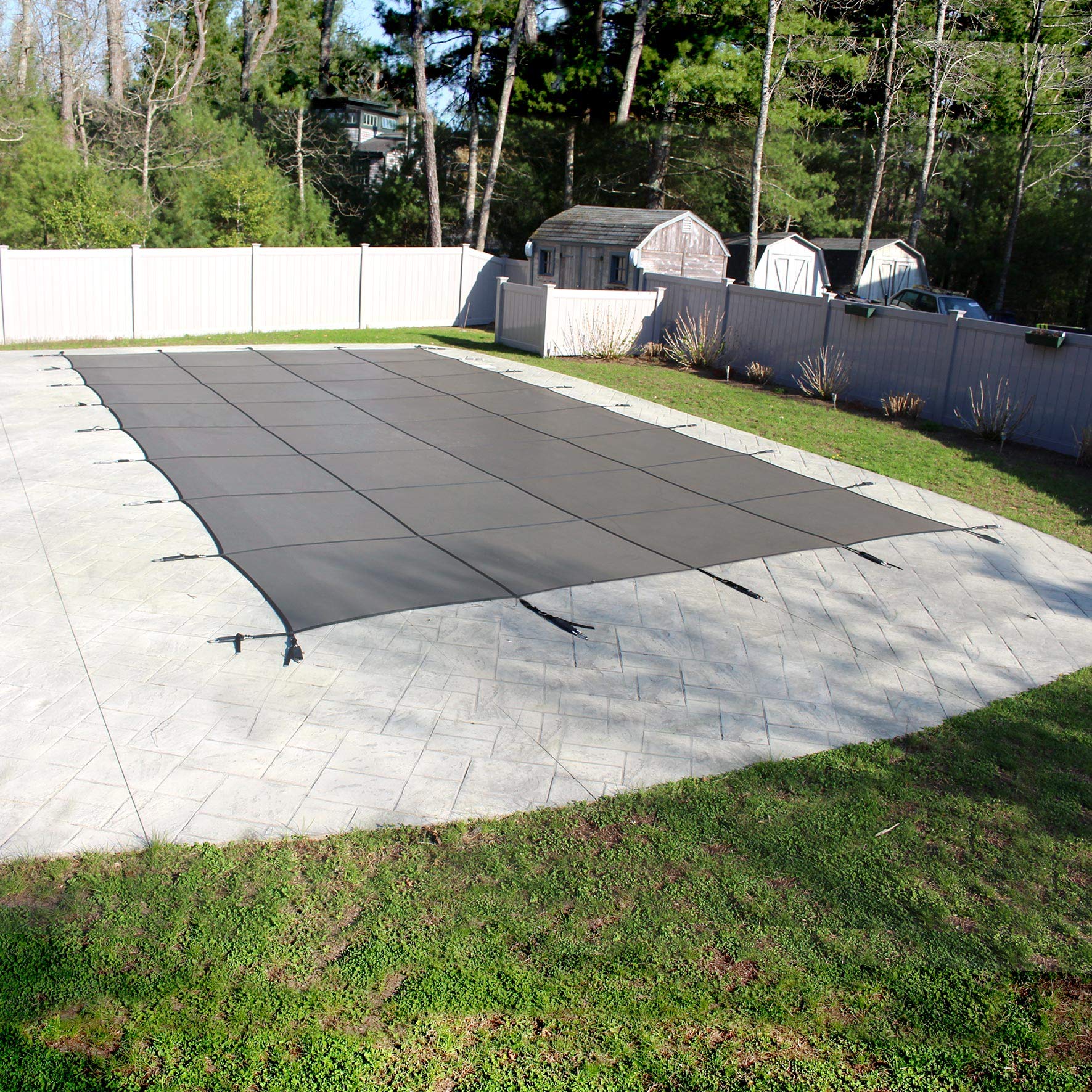 Pool Mate 1632NS-90YPM Gray Mesh Safety Cover for 16x32 ft Inground Swimming Pools | Heavy-Duty UV Protection | Prevents Debris & Accidental Falls | Perfect for Winter Pool Protection & Year-Round Safety