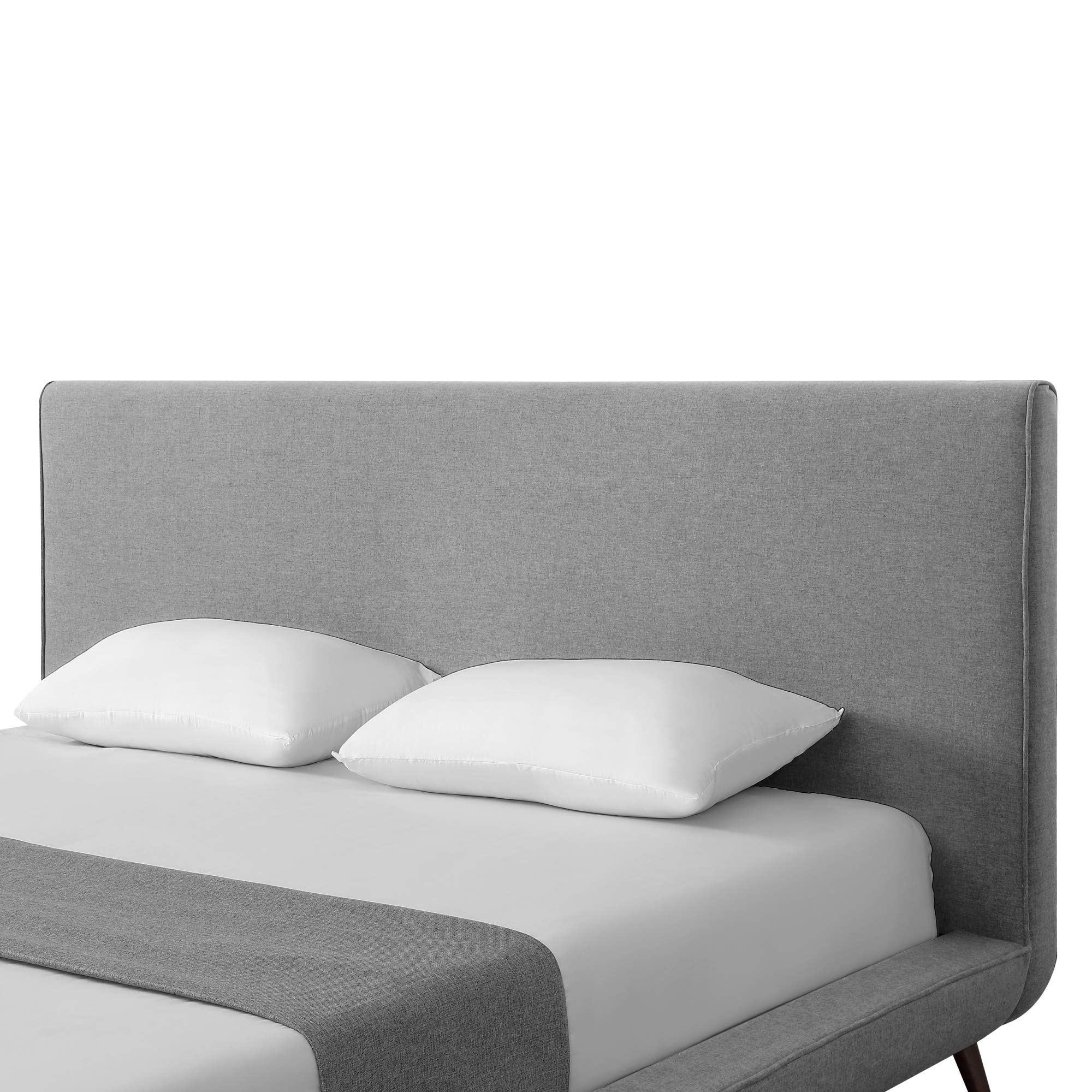 King Size Amoret Grey Linen Platform Bed Frame - Modern Minimalist Bedroom Furniture for Master Bedroom & Guest Room