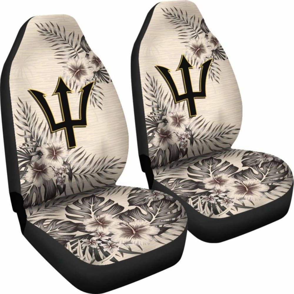 Premium Barbados Car Seat Covers - Beige Hibiscus Design (Set of 2) | Universal Fit for Cars, SUVs & Trucks | Waterproof & Comfortable for Road Trips & Daily Commute