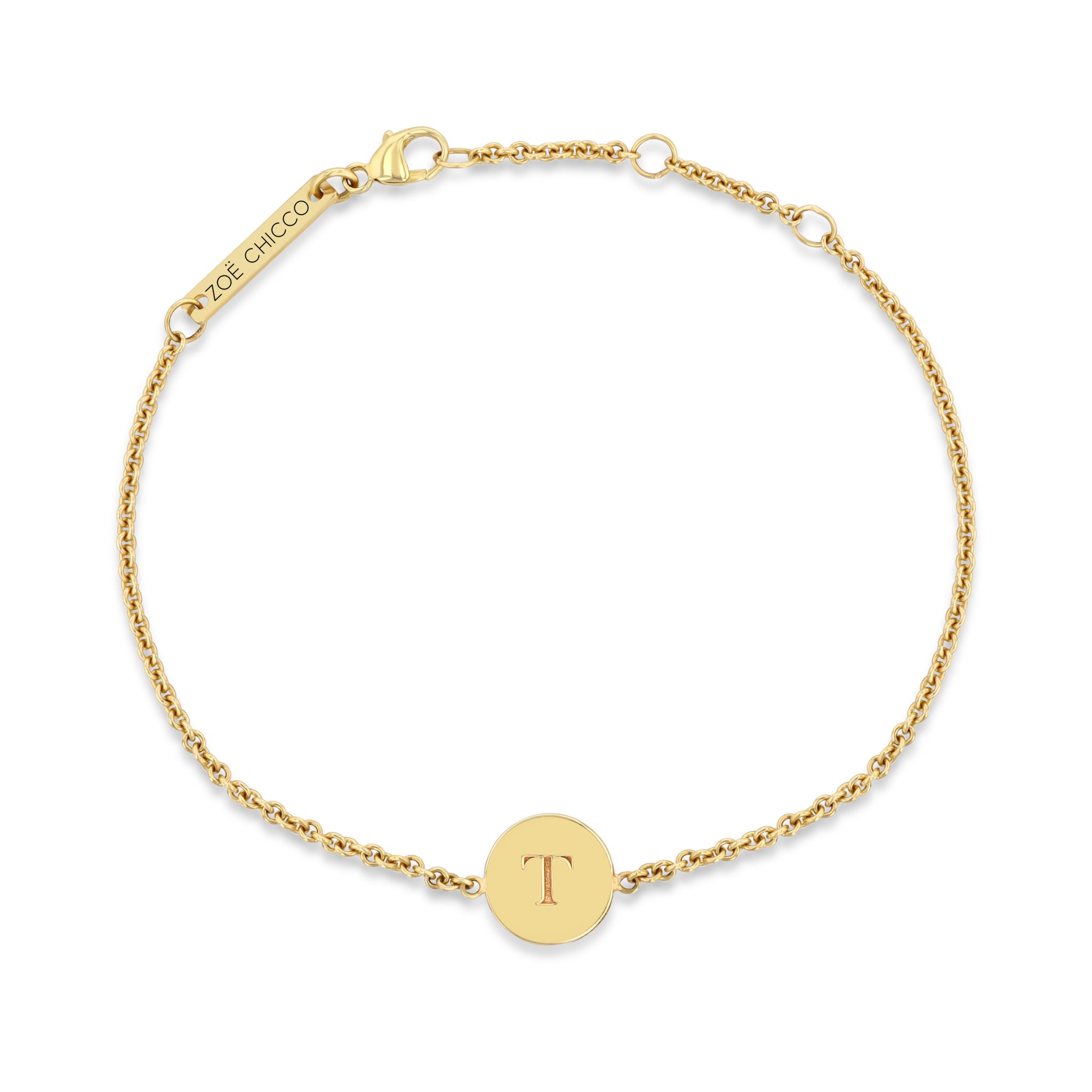 14K Gold Engraved Initial Small Disc Bracelet for Women - Personalized Nameplate Bangle for Gifts, Anniversaries & Everyday Wear