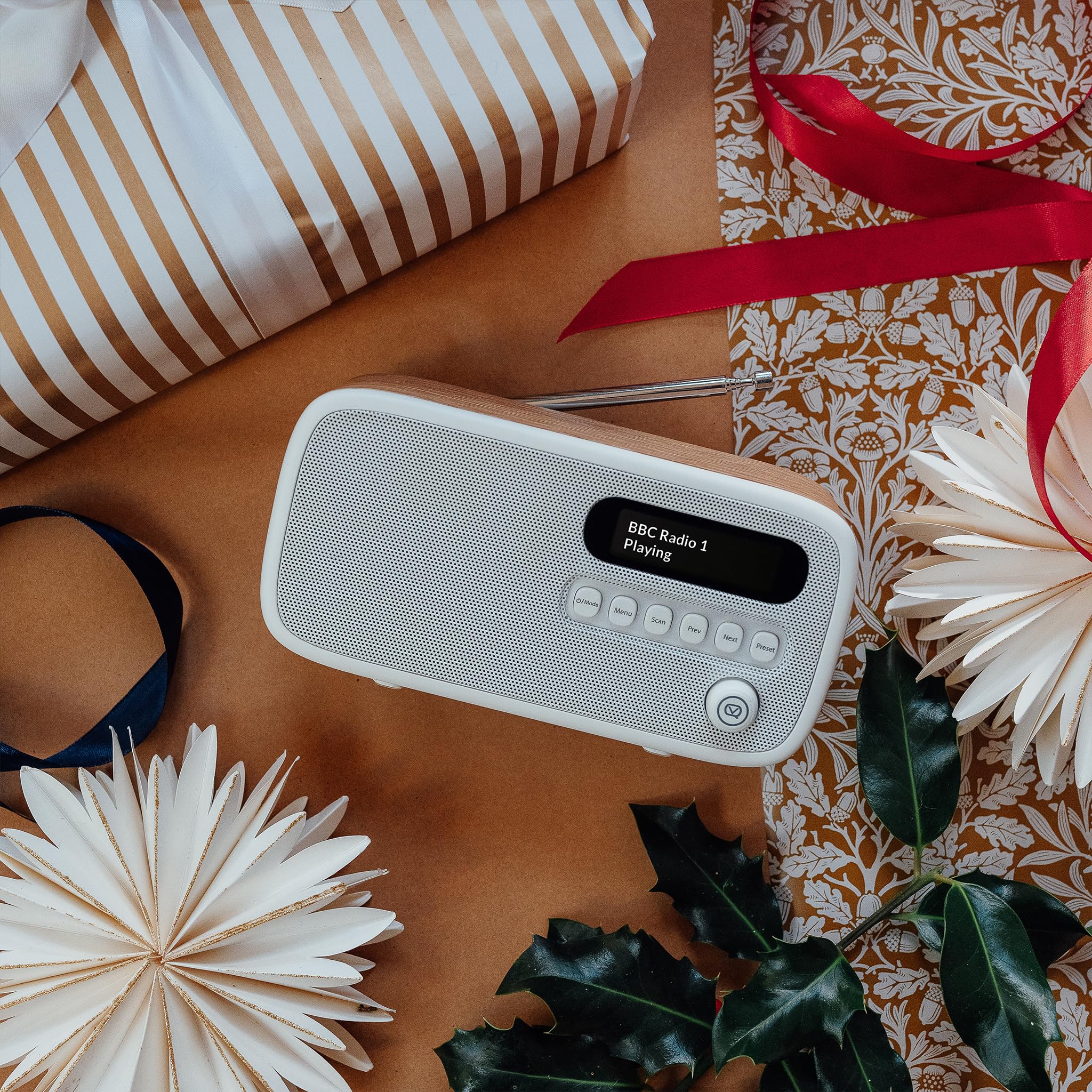 VQ Dexter Portable DAB+ FM Radio with Auto Scan - 60 Presets, Mains/Battery Powered, Digital Tick Approved (Oak) | Perfect for Home, Office, Travel & Outdoor Use