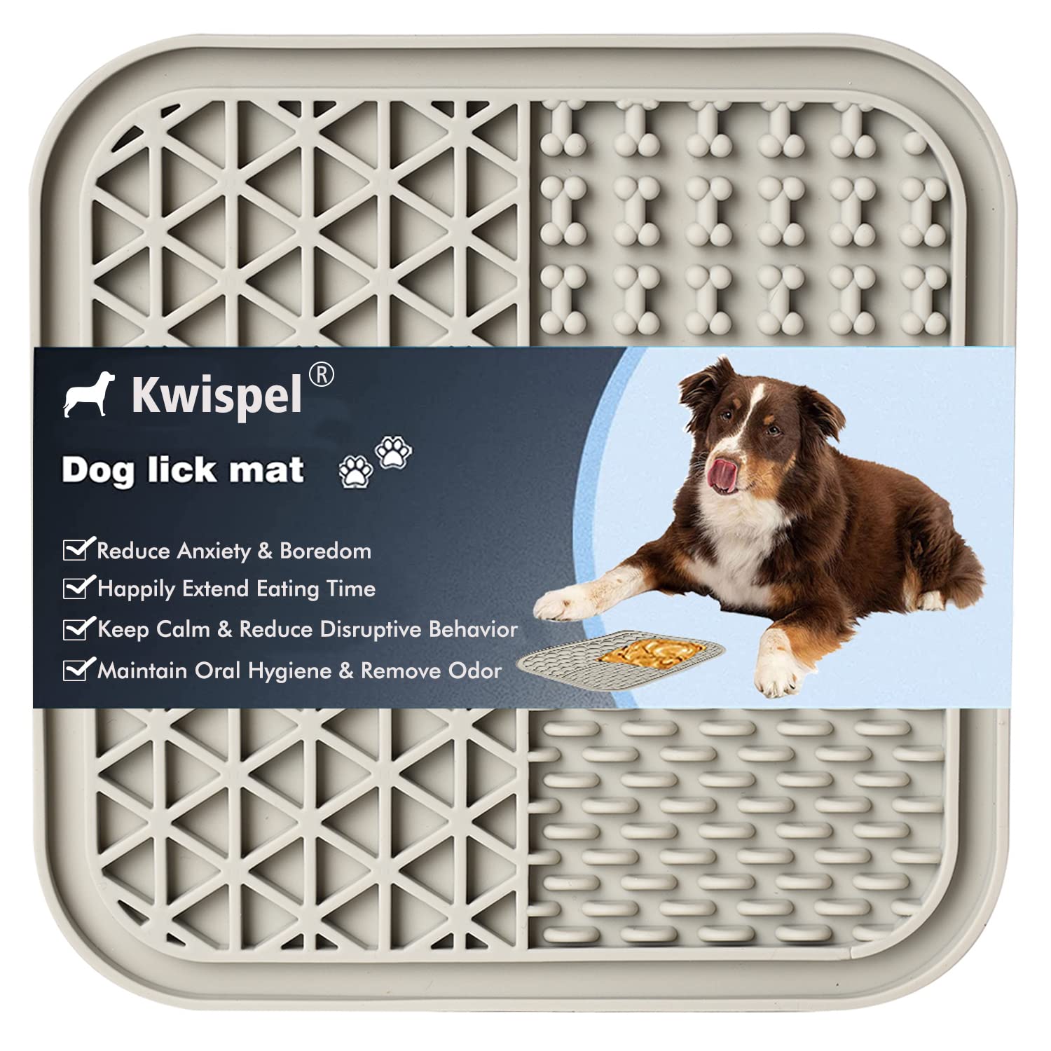 **Slow Feeder Lick Mat for Dogs & Cats - Peanut Butter Licking Pad with Suction Cups for Anxiety Relief, Grooming, Bathing & Training - Non-Slip Dog Treat Dispenser (Grey) | Perfect for Stress Relief & Mealtime Enrichment**