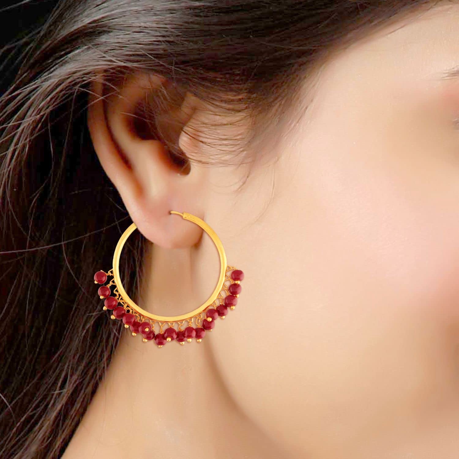 Rhodium Plated Stylish Indian Wedding Hoop Earrings for Women - Elegant Bollywood Party Jewelry (E2628) | Perfect for Bridal, Festive & Special Occasions