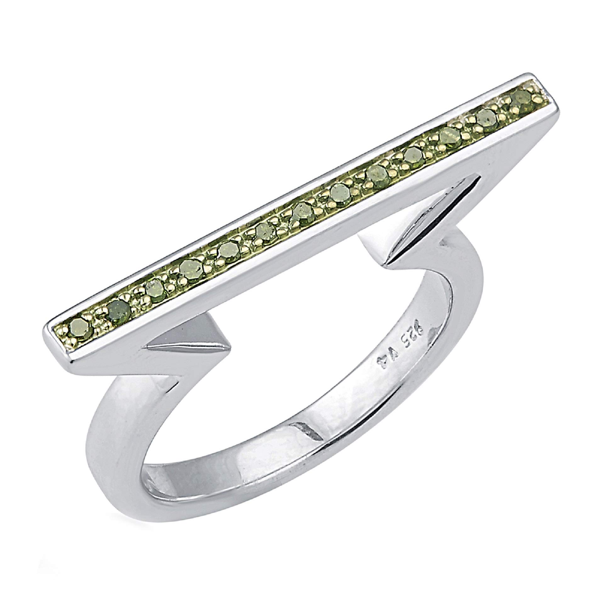 Genuine Green Diamond Sterling Silver Bar Ring for Women - Elegant Everyday Jewelry, Perfect for Gifts & Special Occasions
