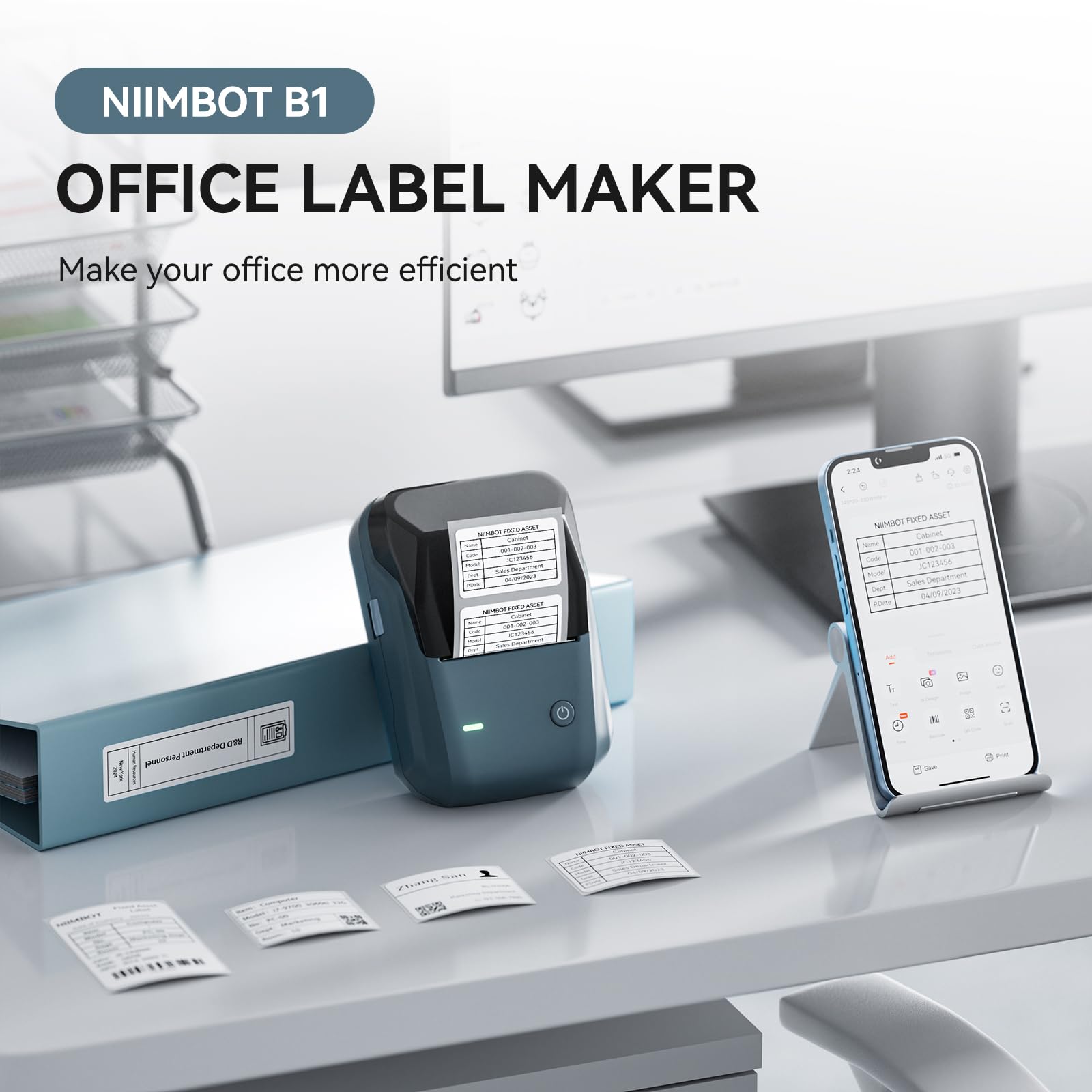 NIIMBOT B1 Portable Label Maker Machine with Tape - 2 Inch Sticker Printer for Home, School & Small Business - Compatible with iPhone, Android & PC (Blue) - Organize Files, Pantry & Office Supplies