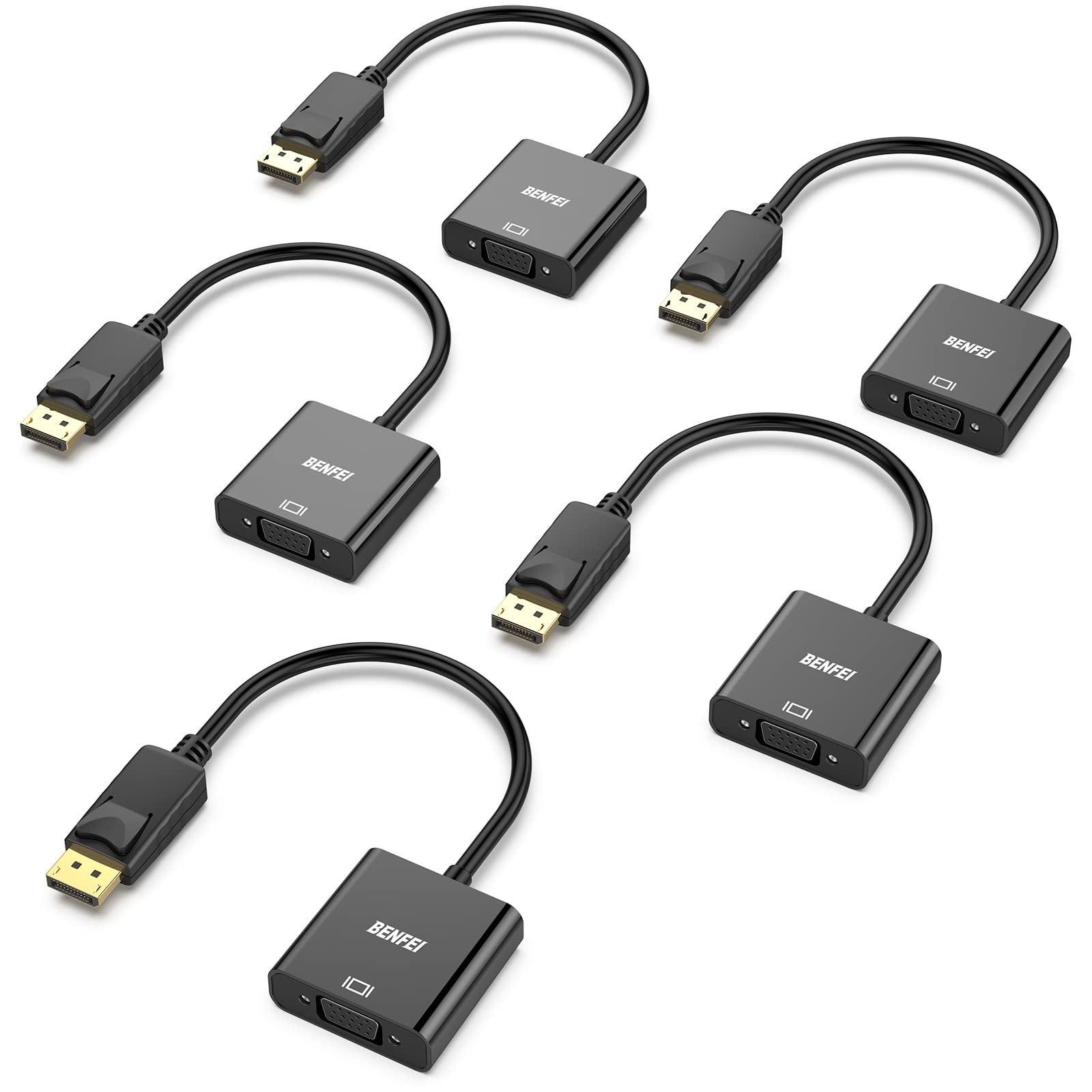 BENFEI 10-Pack DisplayPort to VGA Adapter - Gold Plated Uni-Directional DP to VGA Converter (Male to Female) 1080P HD - Compatible with Lenovo, Dell, HP, ASUS - Perfect for Office Workstations, Gaming Setups & Multi-Monitor Displays