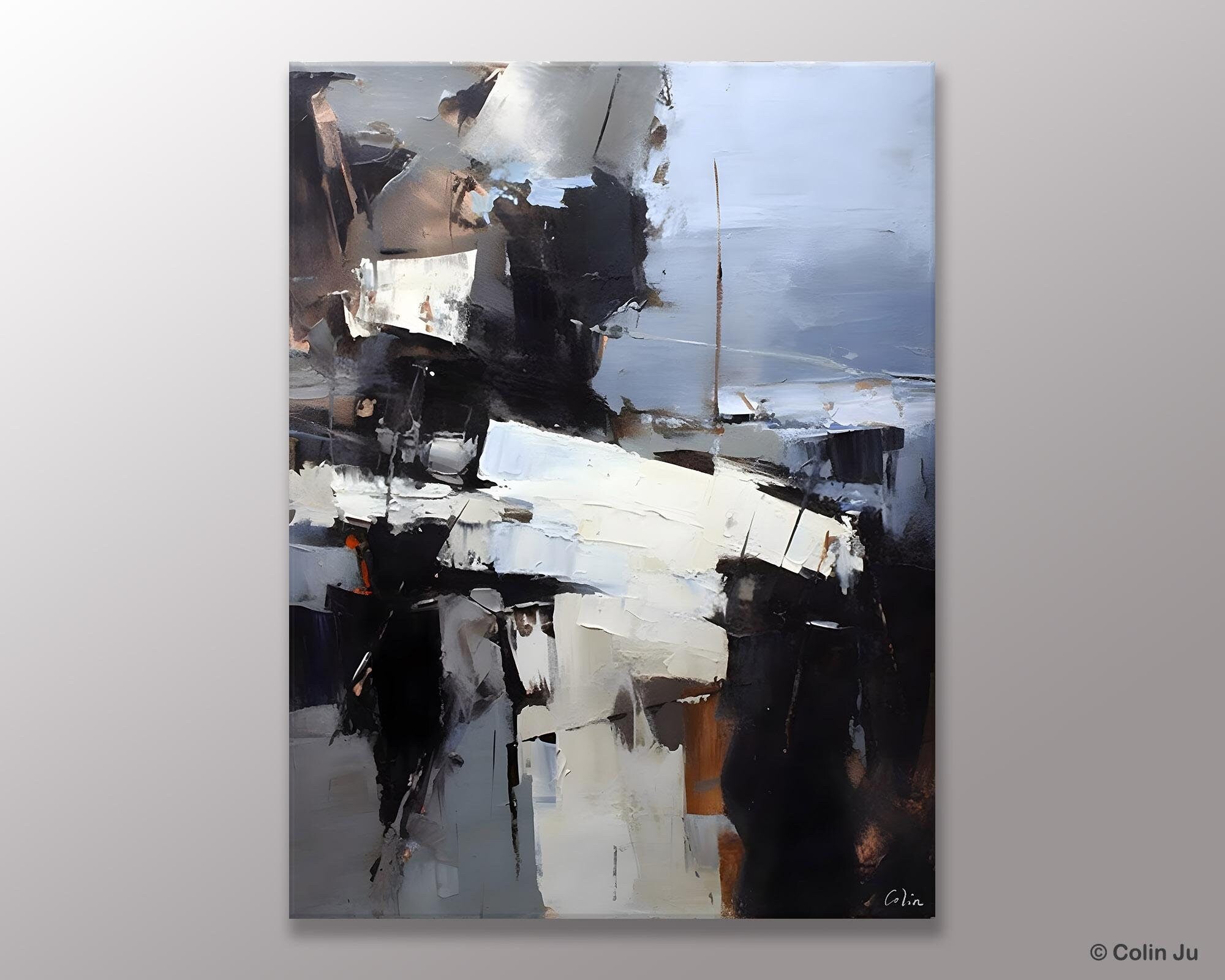 Black Original Canvas Art - Contemporary Acrylic Painting on Canvas - Large Modern Abstract Wall Art for Bedroom Decor - Oversized Canvas Painting for Living Room, Office & Home Interior Design