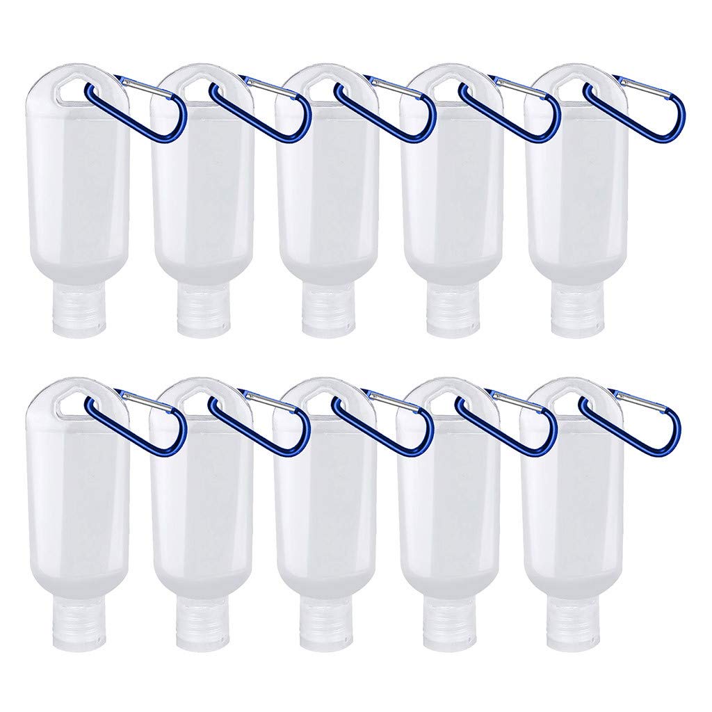HHmei 10-Piece Leakproof Travel Keychain Bottles - Clear Plastic Empty Containers with Flip Cap (Blue) - Perfect for Toiletries, Cosmetics & Essential Oils on the Go
