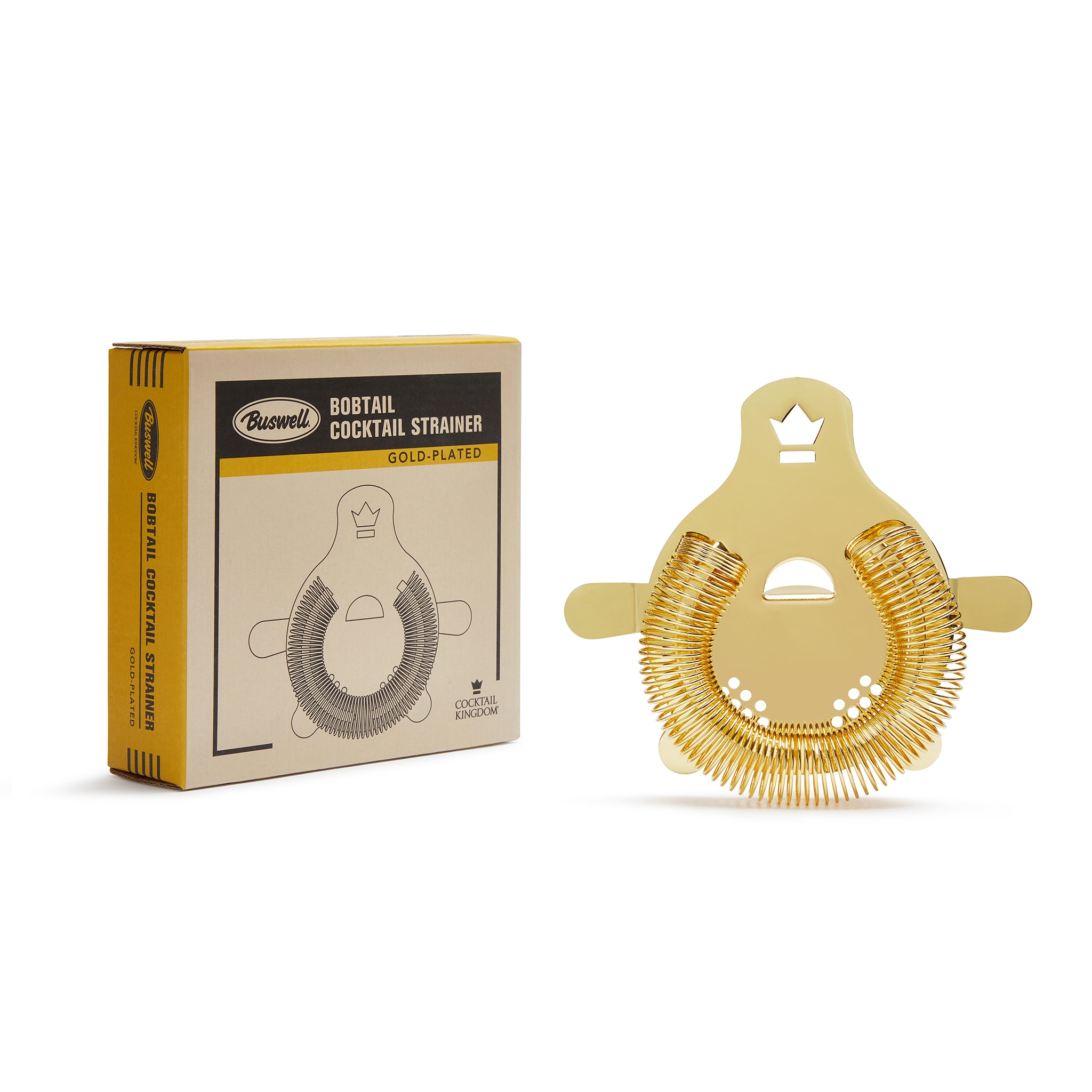 Premium BUSWELL® Bobtail Cocktail Strainer - Gold Plated Bar Tool for Mixing, Filtering, and Serving Cocktails - Perfect for Home Bars, Professional Bartenders, and Cocktail Enthusiasts