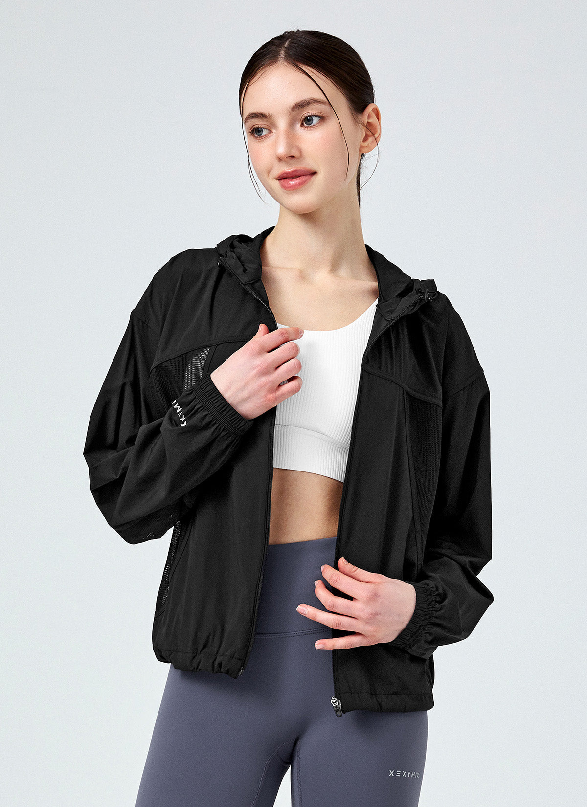 Breathable Mesh Hooded Crop Windbreaker Jacket for Women - Lightweight Outdoor Running Hiking Sports Wear