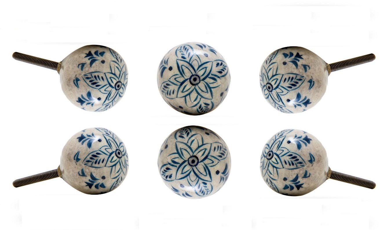 TRINCA-FERRO Set of 6 Modern Ceramic Door Knobs - Interior/Exterior Cabinet & Drawer Pulls for Kitchen, Bedroom, Bathroom - Light Blue (Dhami) | Upgrade Your Home Decor with Stylish Hardware for Cabinets, Dressers & Furniture