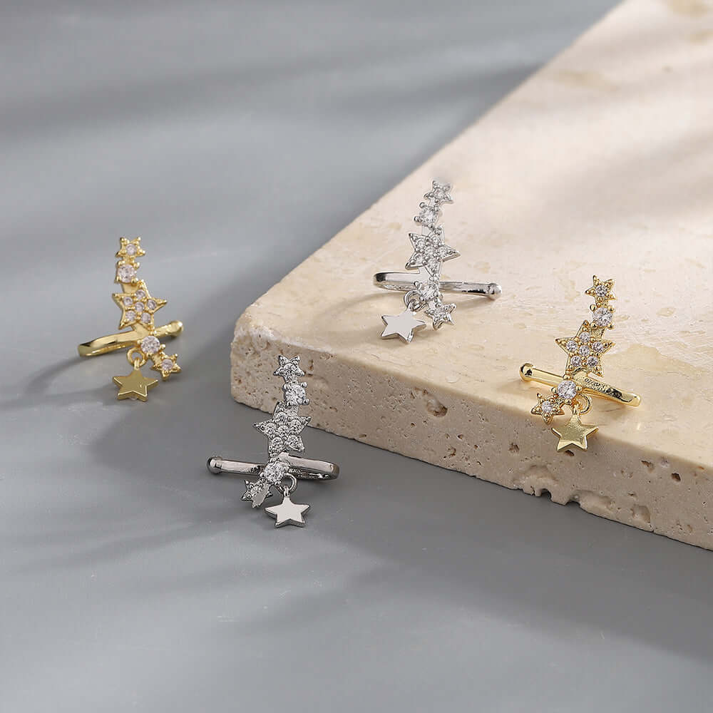 No-Piercing Celestial Star Ear Cuffs & Ear Climbers for Women | SE2098 | Elegant Non-Pierced Ear Jewelry for Parties, Weddings & Special Occasions