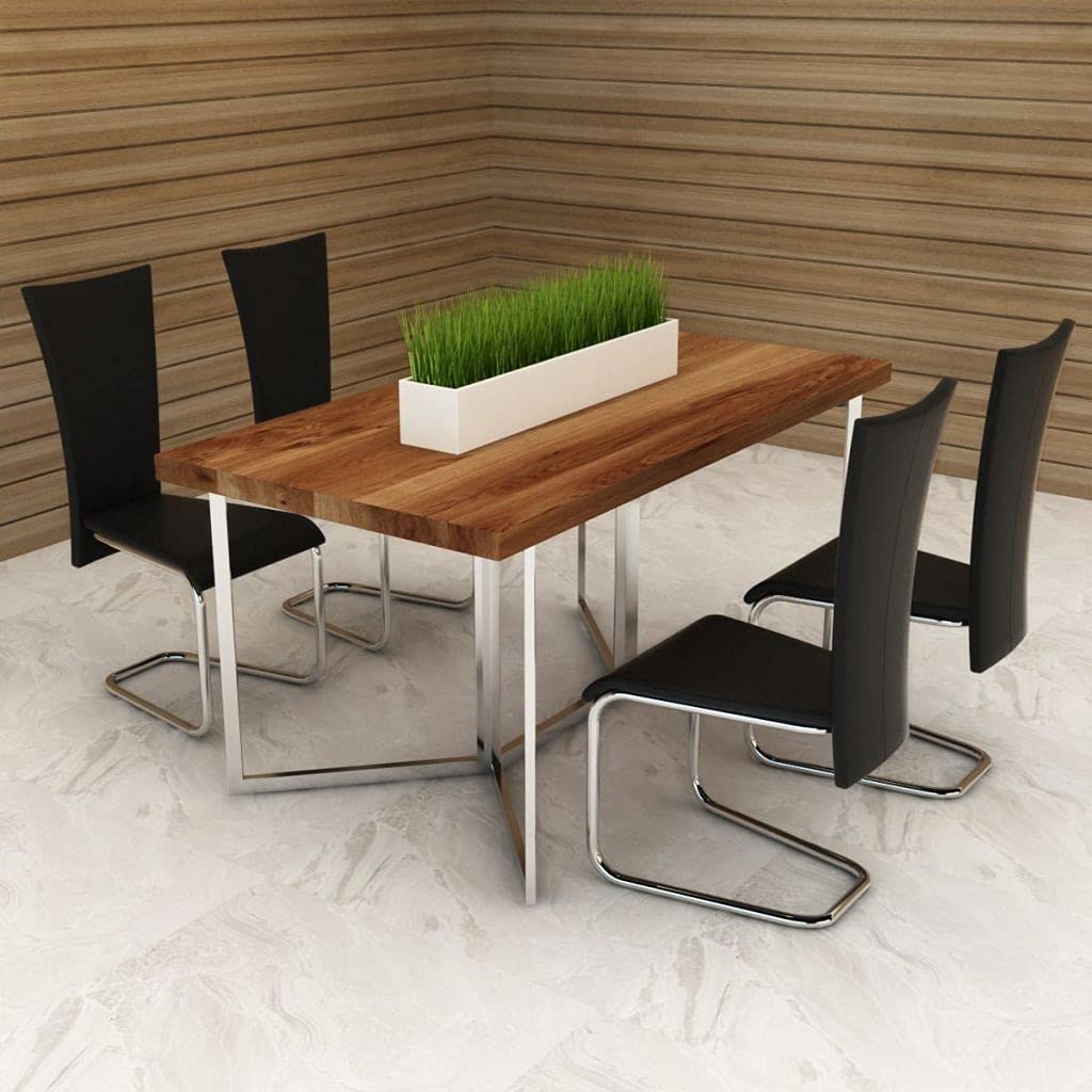 4-Piece Faux Leather Dining Chairs Set - High Back Kitchen Chairs with Sturdy Chrome Legs for Dining Room, Kitchen & Living Room - Perfect for Family Gatherings & Home Decor (Black)