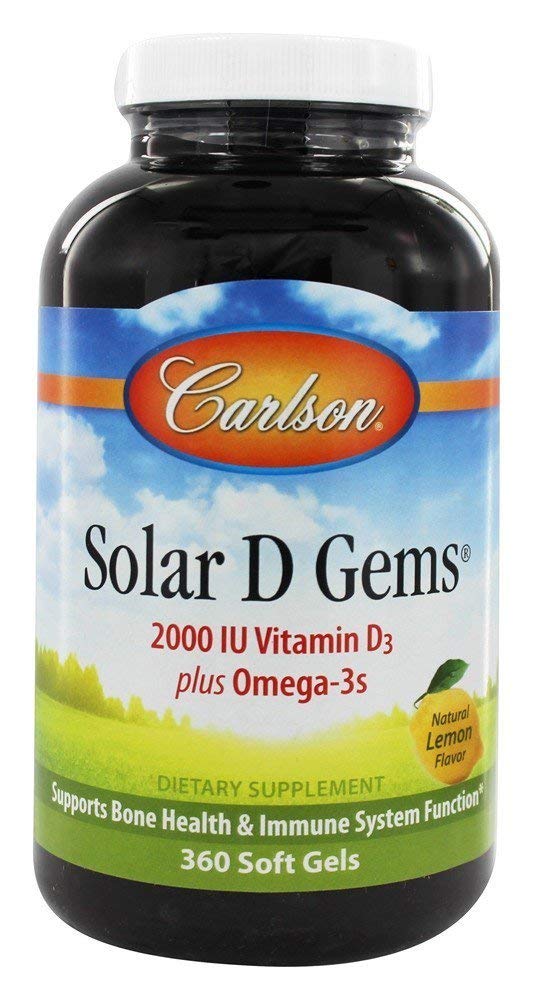 Carlson Labs Solar D Gems 2000 IU Vitamin D3 Softgels - 360 Count for Immune Support & Bone Health - Daily Supplement for Adults & Kids