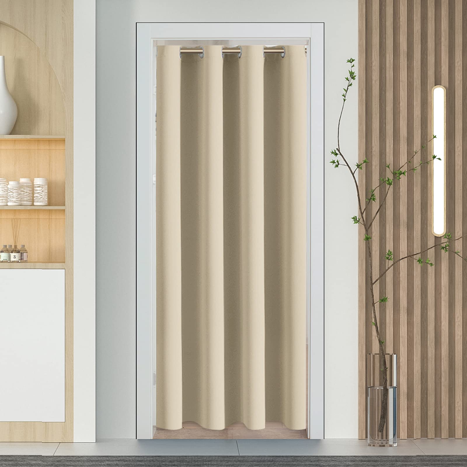 BGment Blackout Curtains 84 Inch Length - Room Darkening Window Panel for Bedroom, Living Room, Bathroom & Closet Door (52x84 Inches, Beige) | Noise Reducing, Privacy Room Divider for Home & Office Use