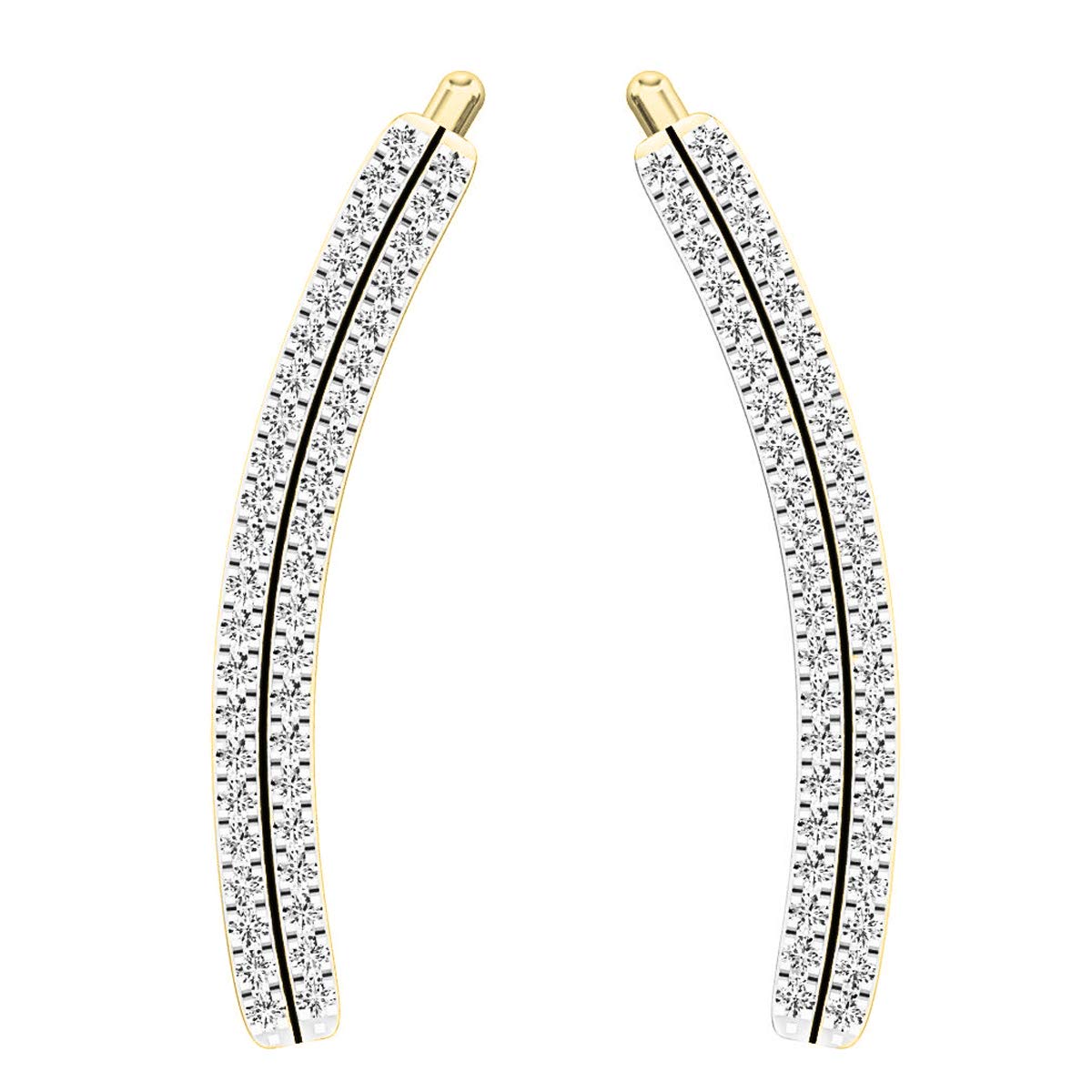 0.15 Cttw 18K Solid Gold Round White Diamond Double Row Crawler Climber Earrings for Women - Elegant Dazzlingrock Collection - Perfect for Weddings, Parties & Special Occasions
