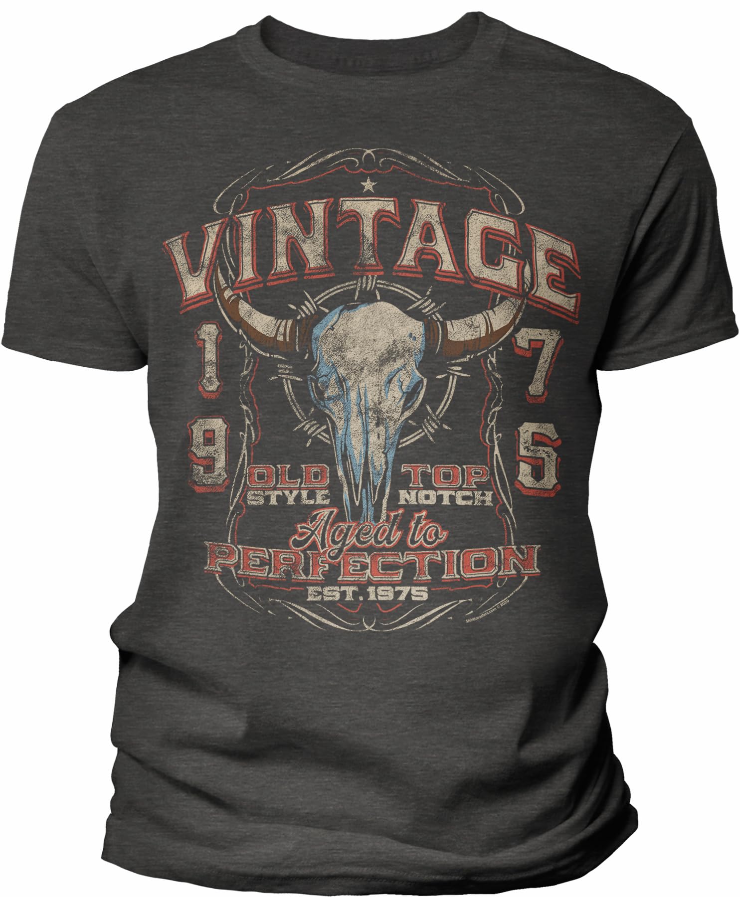 1975 Vintage Bull Skull 50th Birthday Gift for Men - Distressed Design Aged to Perfection - Cool 50th Birthday T-Shirt for Cowboy Theme Parties & Western Style Celebrations